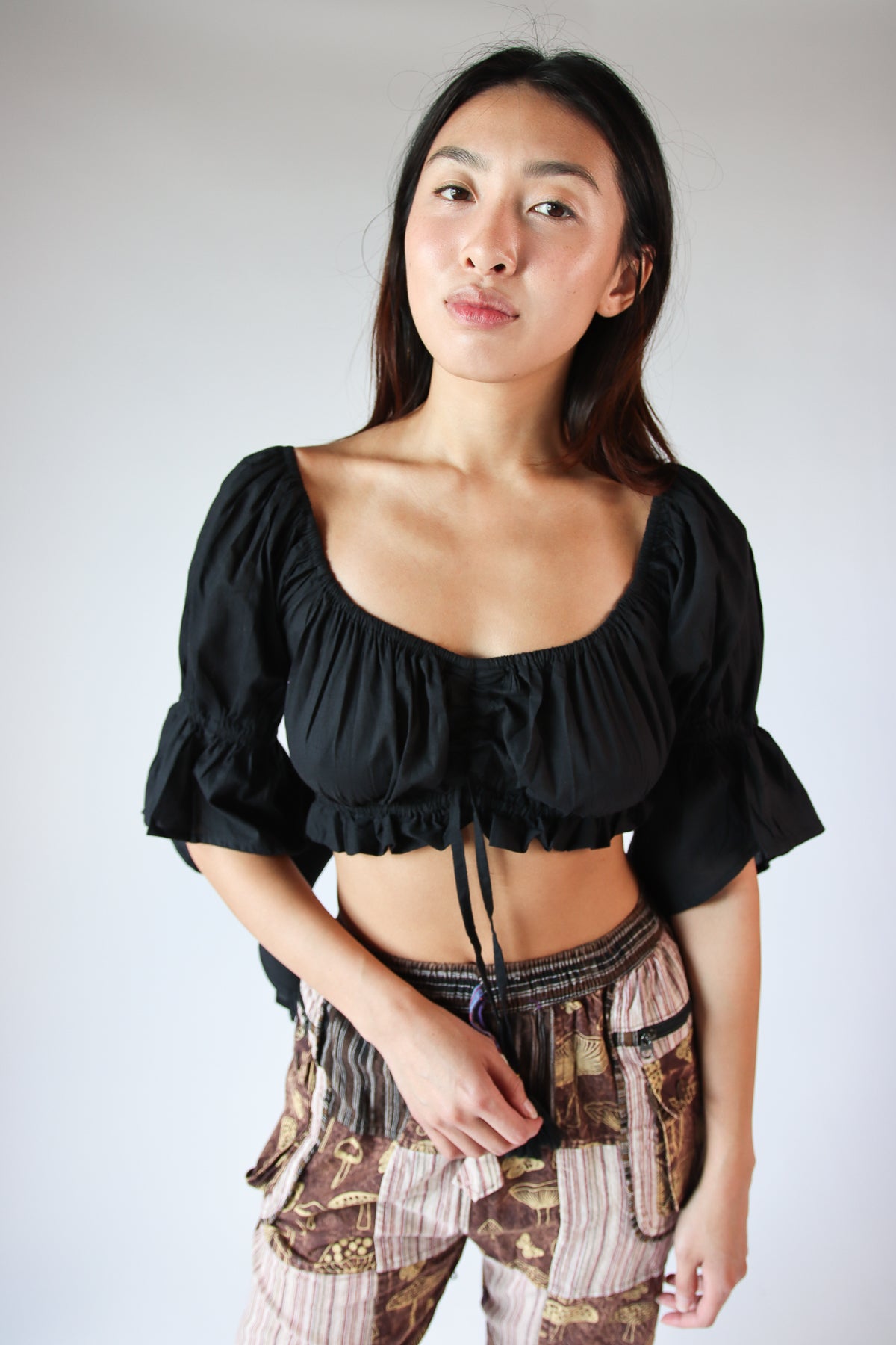 Ruched Front Peasant Crop Top