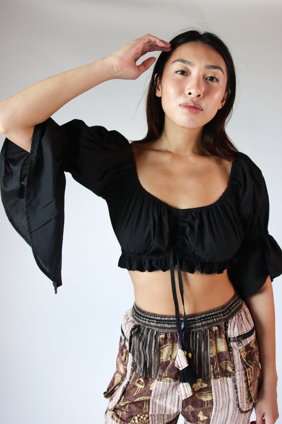 Ruched Front Peasant Crop Top