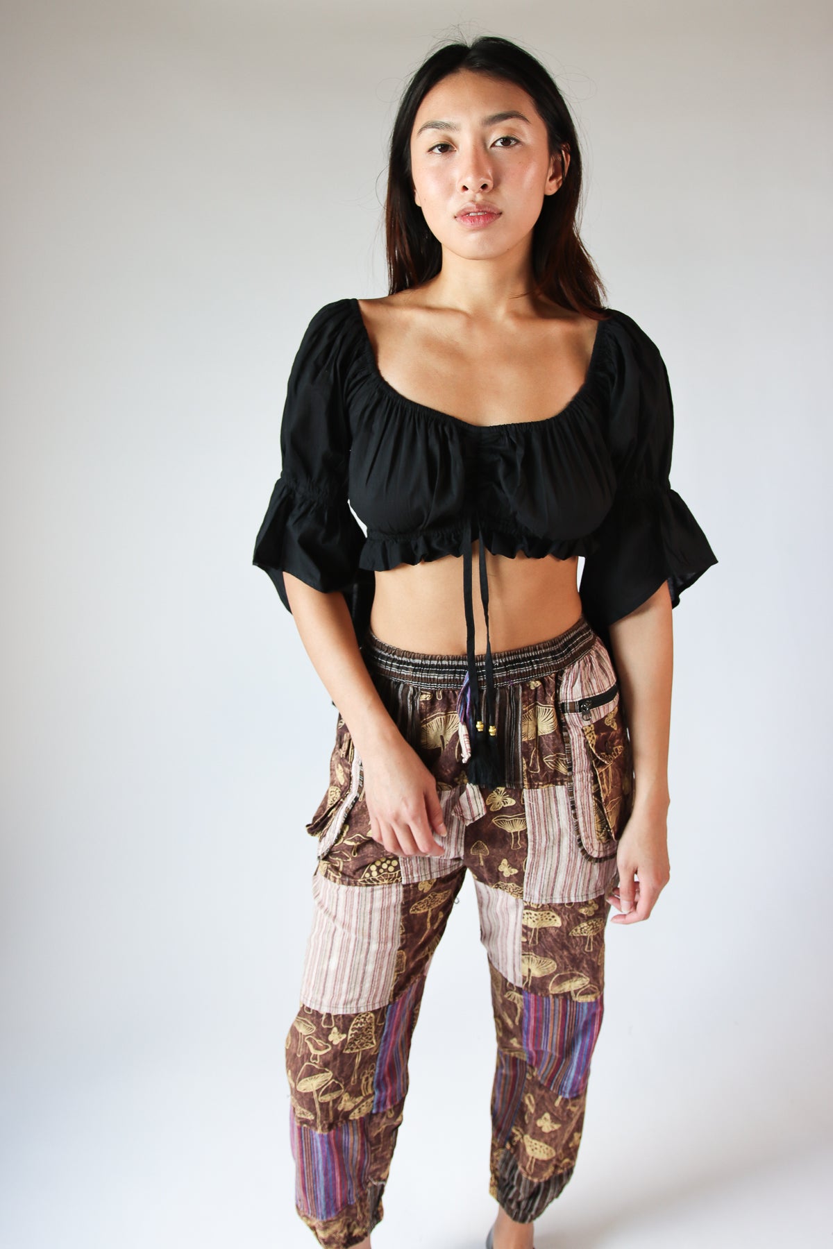 Ruched Front Peasant Crop Top