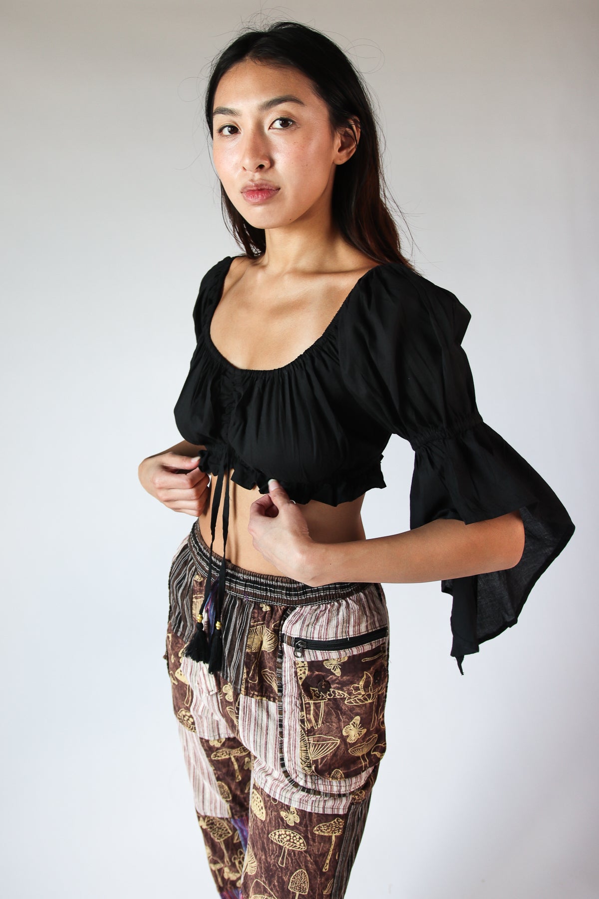 Ruched Front Peasant Crop Top