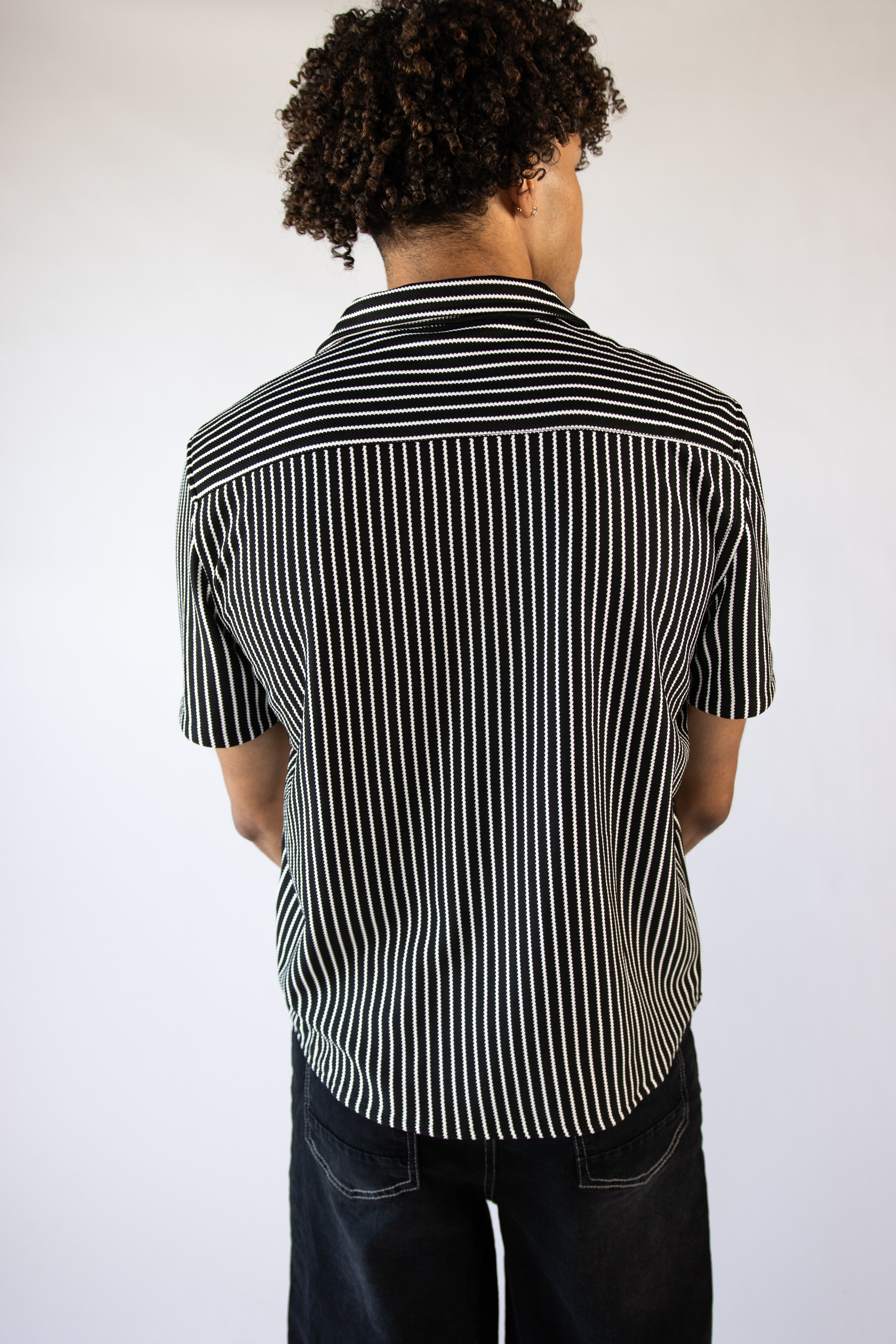 Patch Striped Textured Button Up Shirt