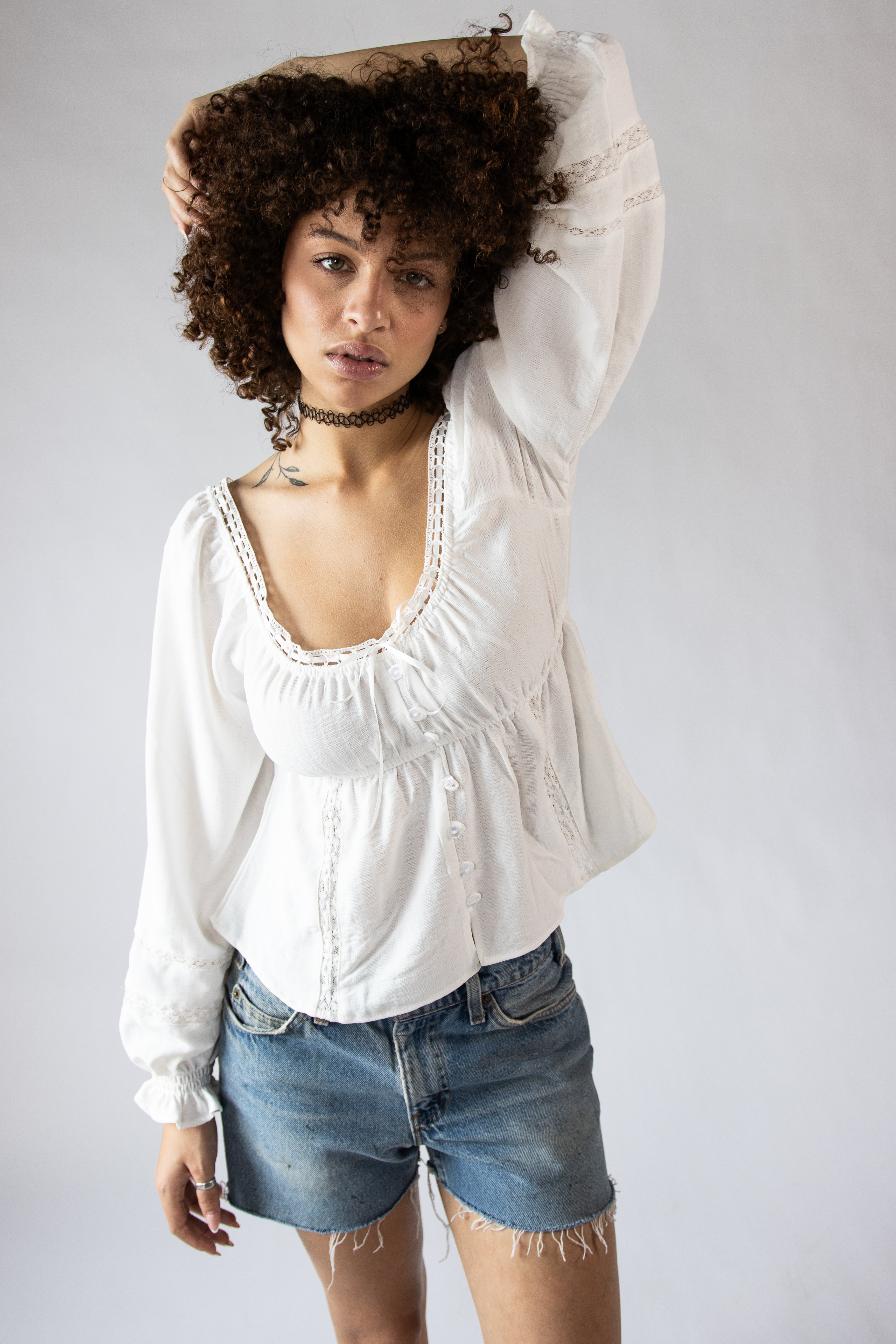 Lace Trim Babydoll Peasant Top