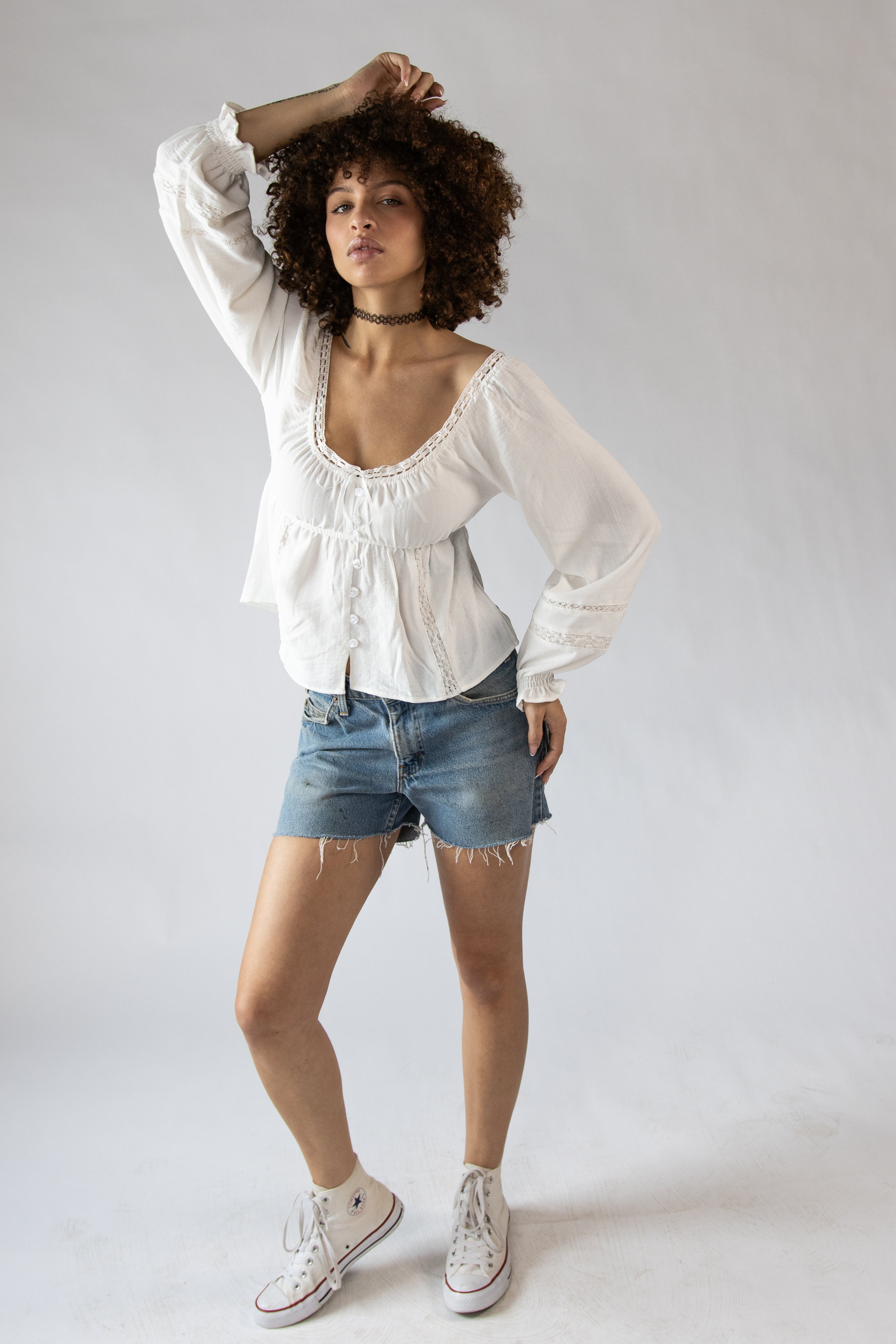 Lace Trim Babydoll Peasant Top