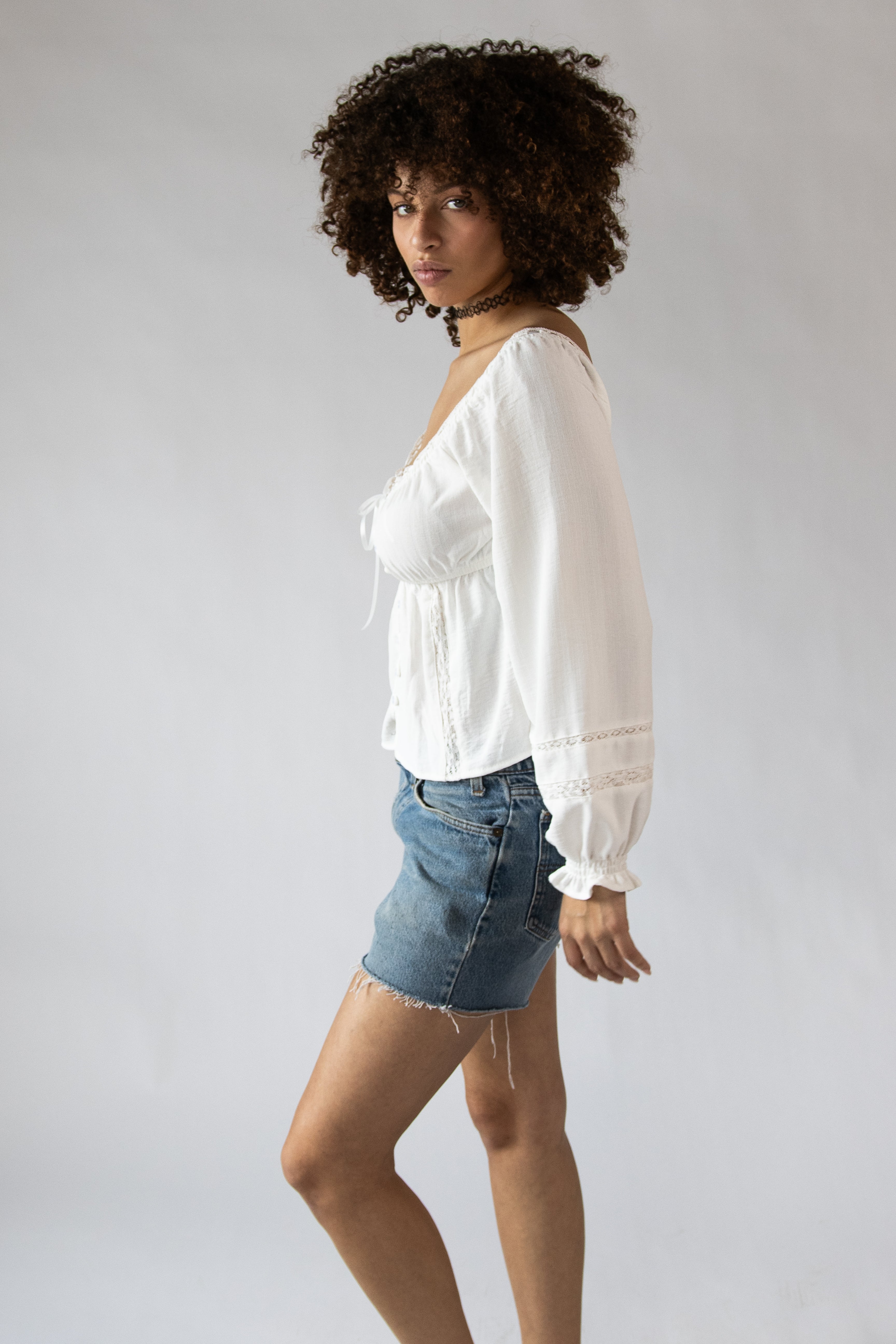 Lace Trim Babydoll Peasant Top