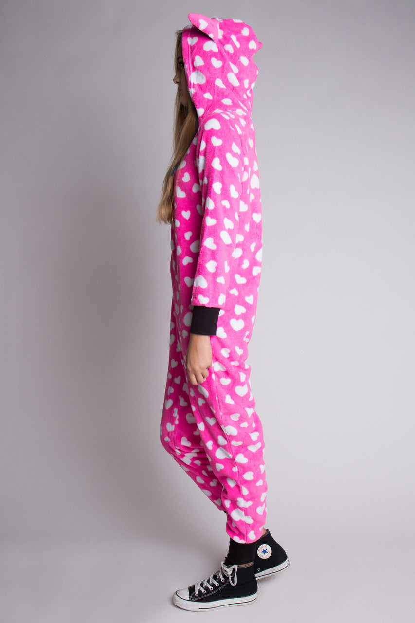Pink & White Hearts Onesie Pajamas