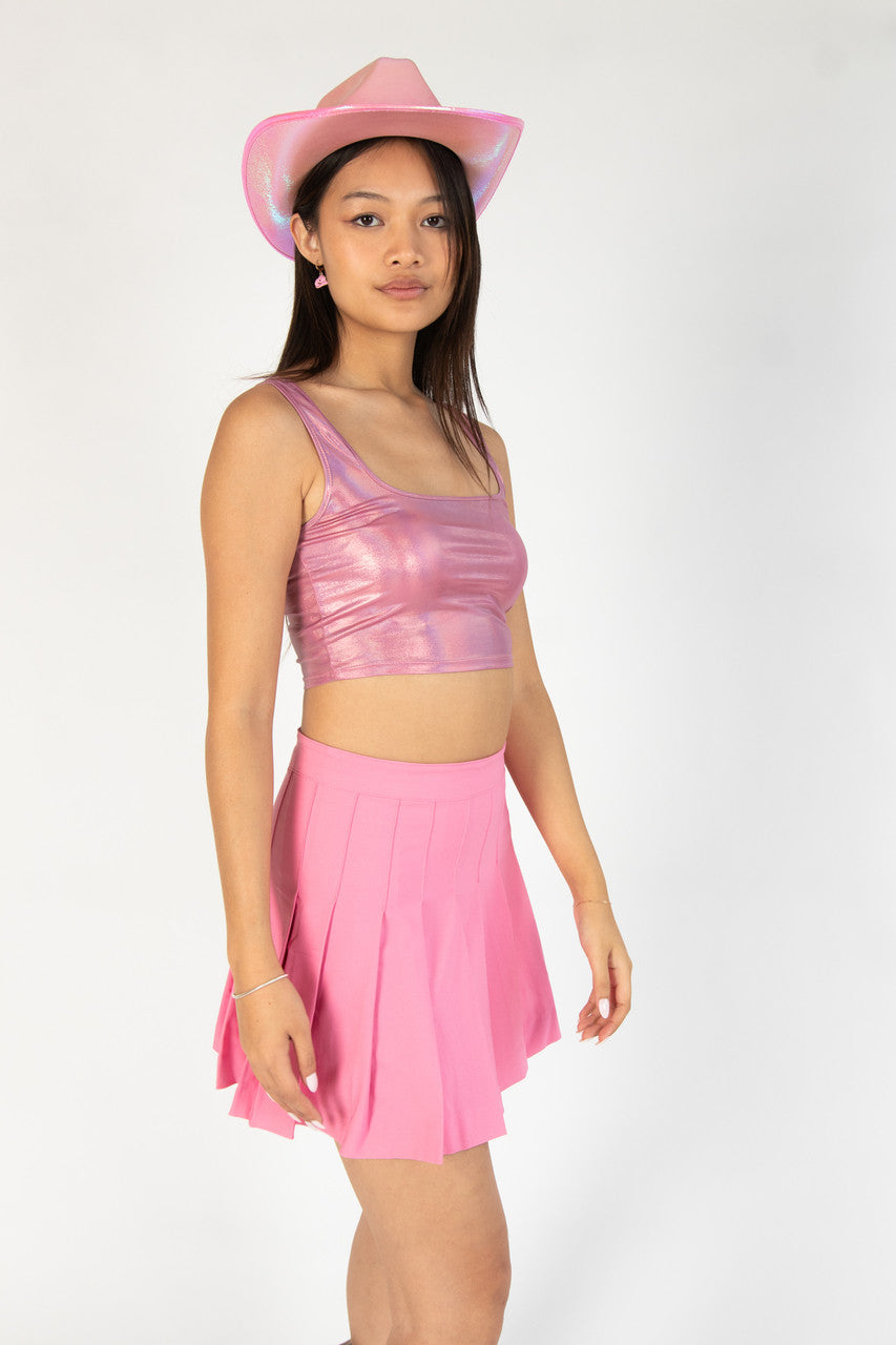 Pink Stretch Pleated Skirt