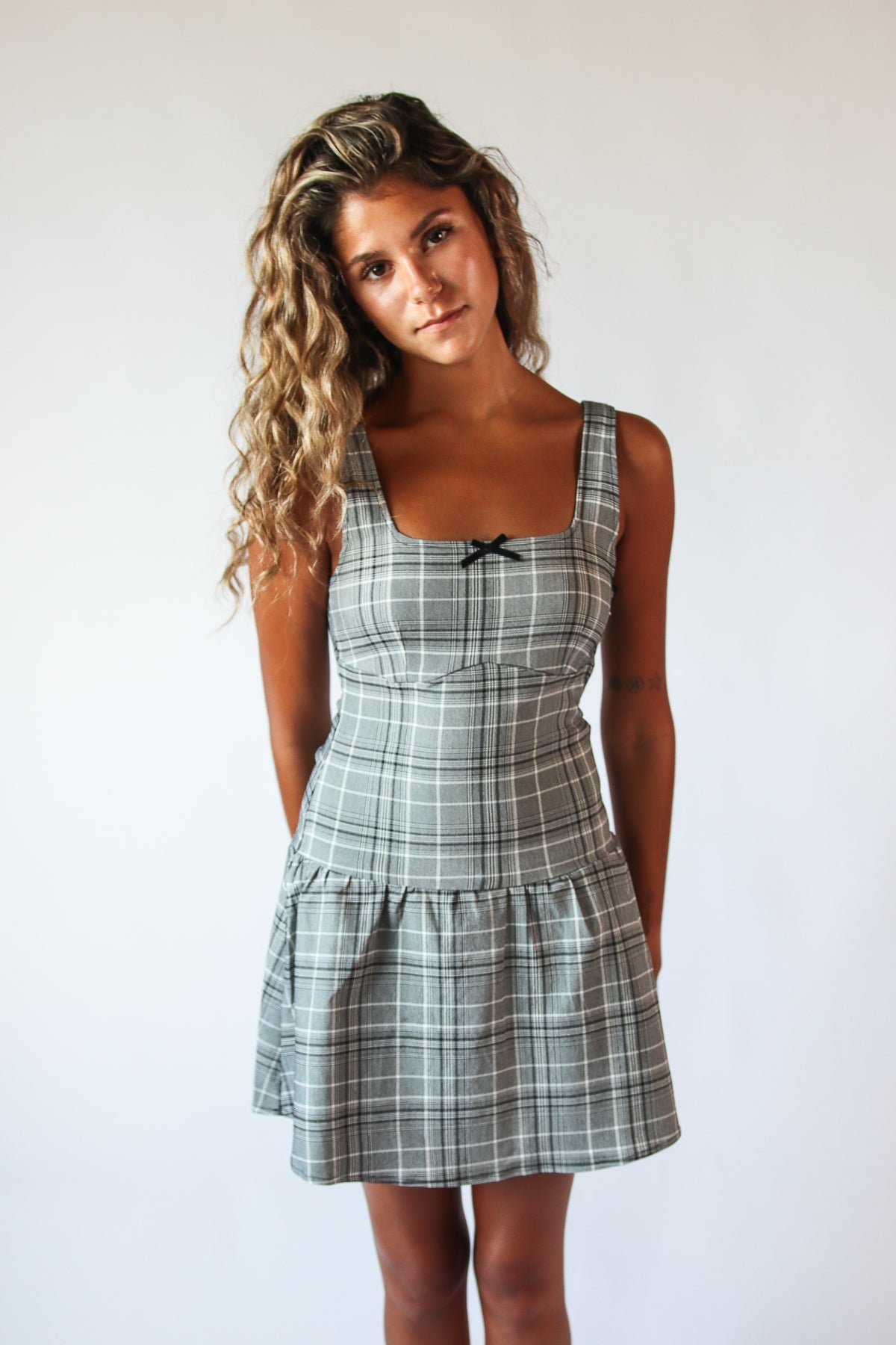 Drop Waist Plaid Mini Skort Dress