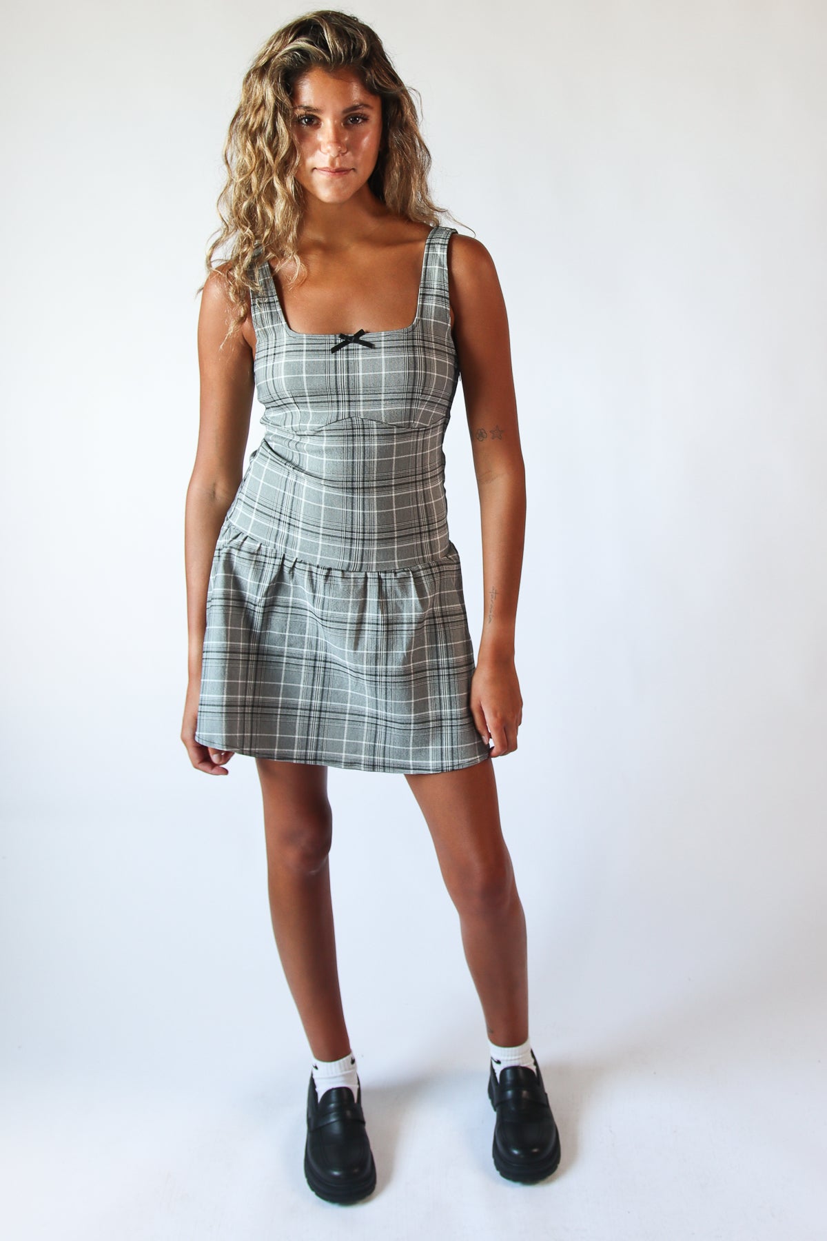 Drop Waist Plaid Mini Skort Dress