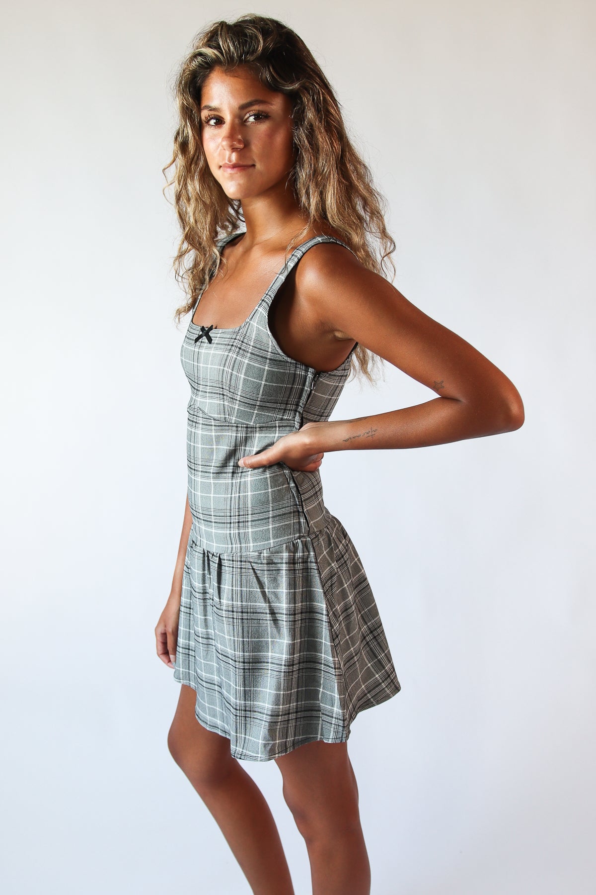 Drop Waist Plaid Mini Skort Dress