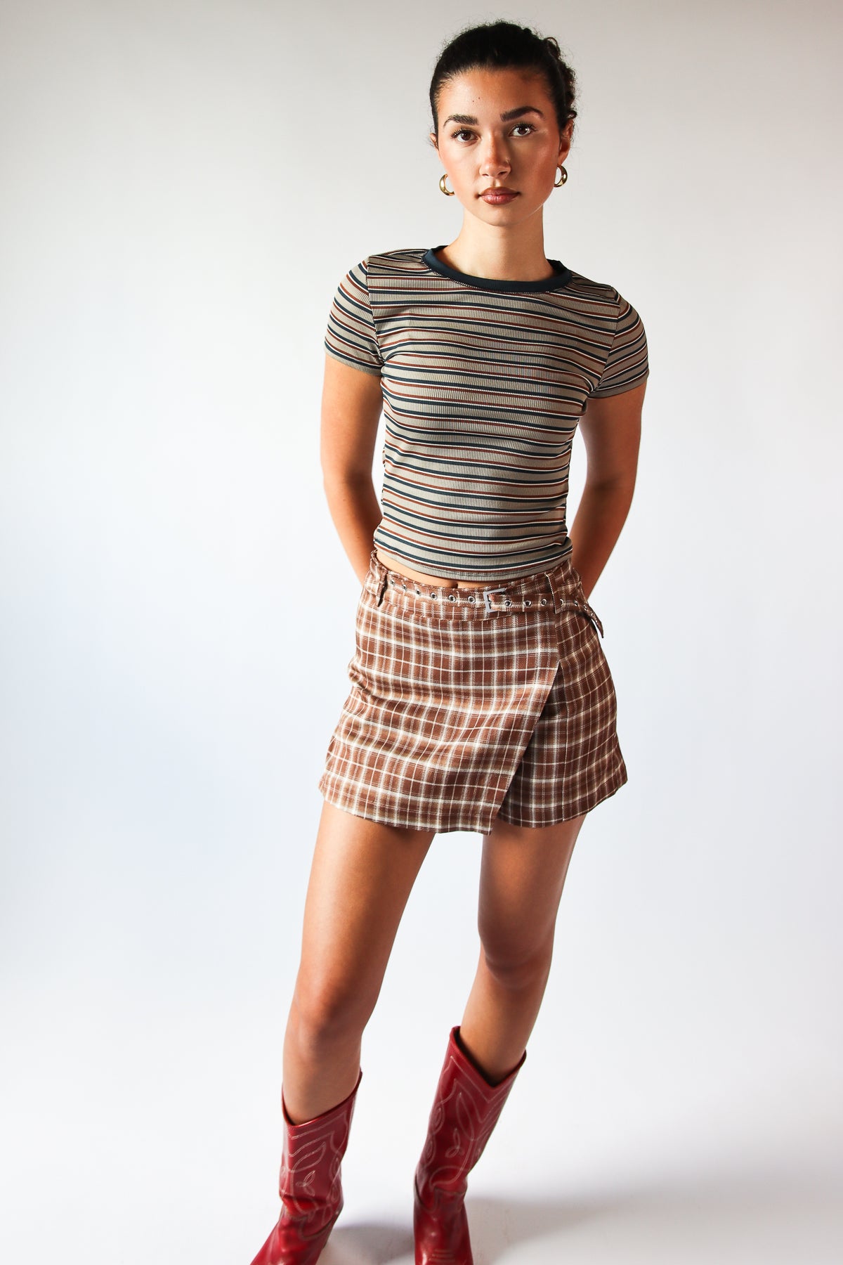 Plaid Belted Mini Skort
