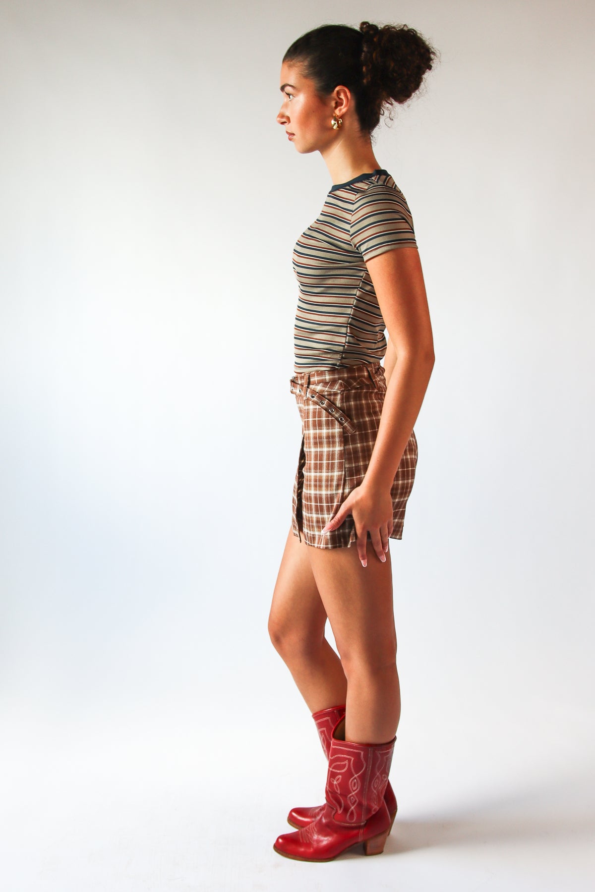 Plaid Belted Mini Skort
