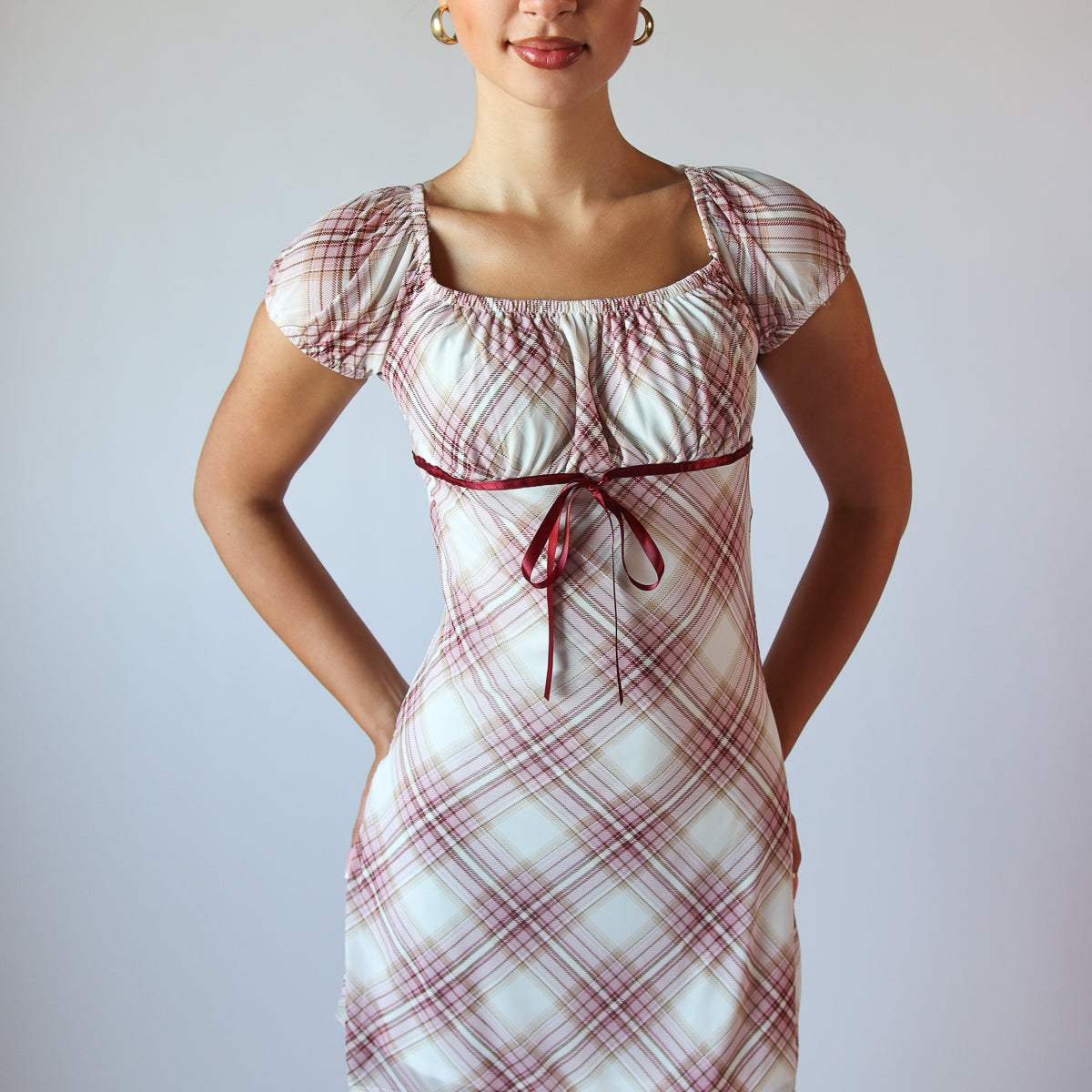 Plaid Mesh Ribbon Empire Waist Mini Dress – Ragstock