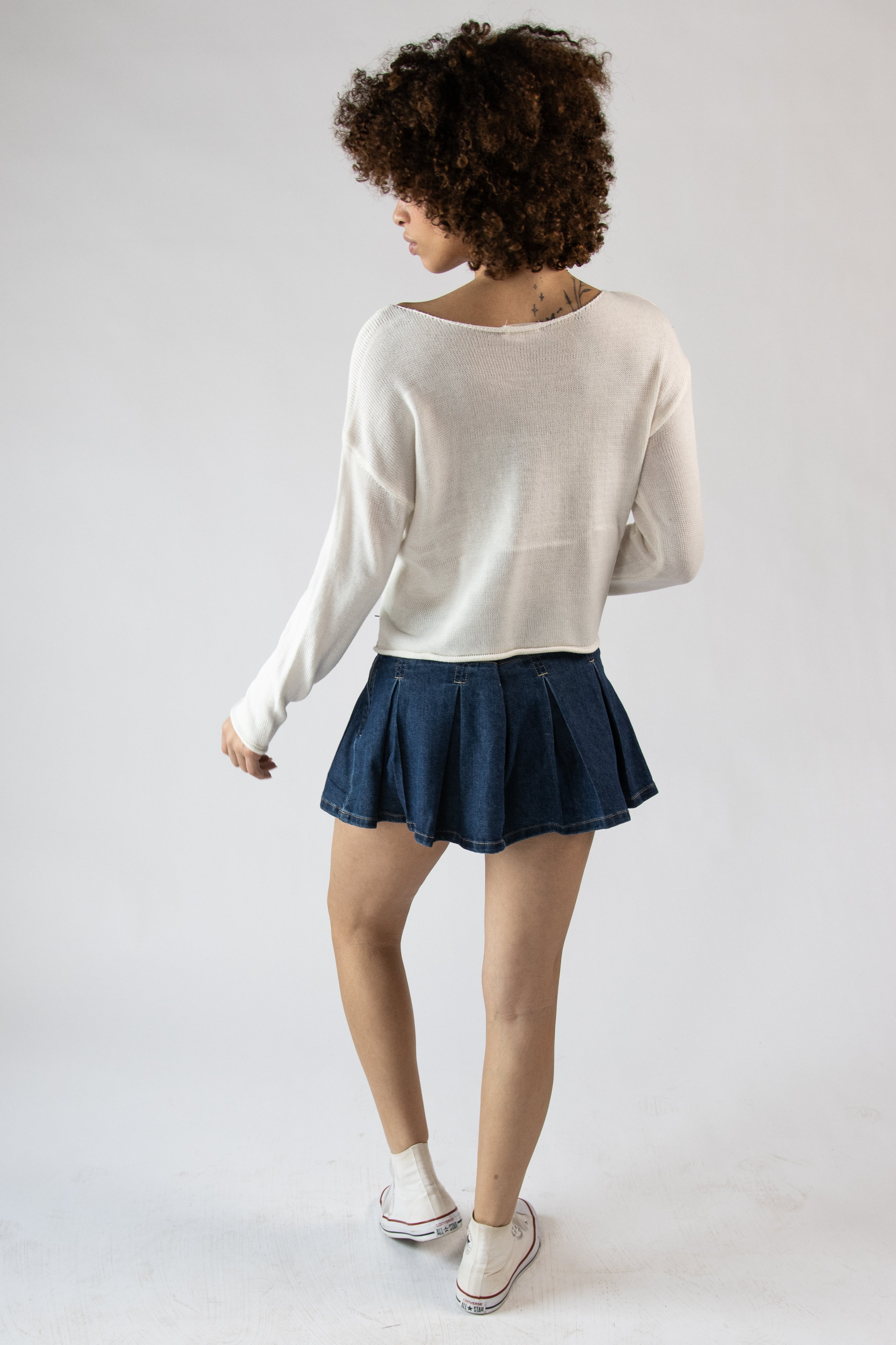 Double Buckle Belted Denim Mini Skort