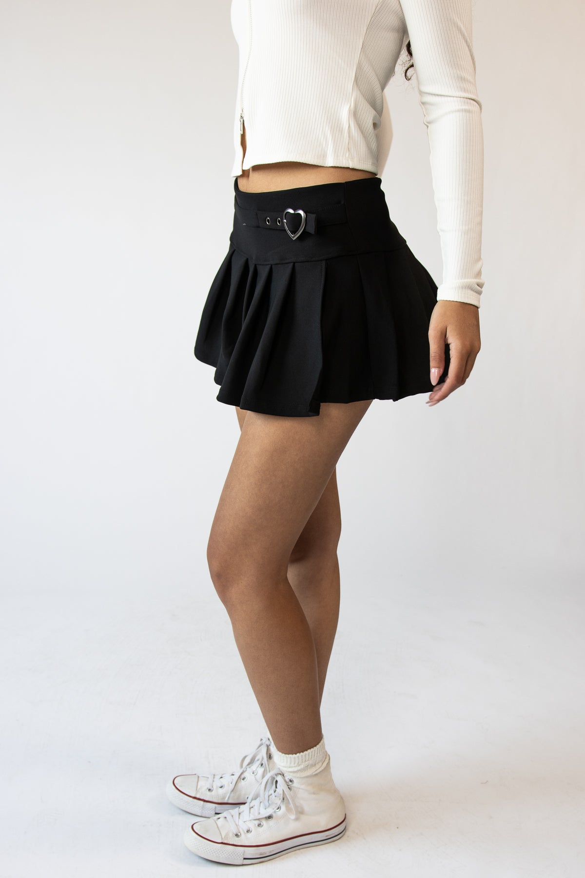 Pleated Heart Buckle Mini Skort