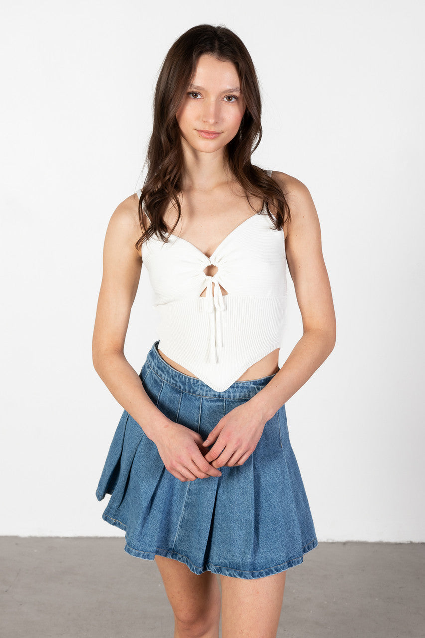 Pleated Light Denim Skirt