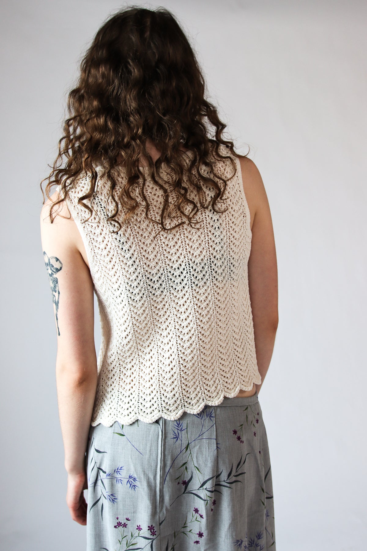 Pointelle Stitch Tie Front Vest Top