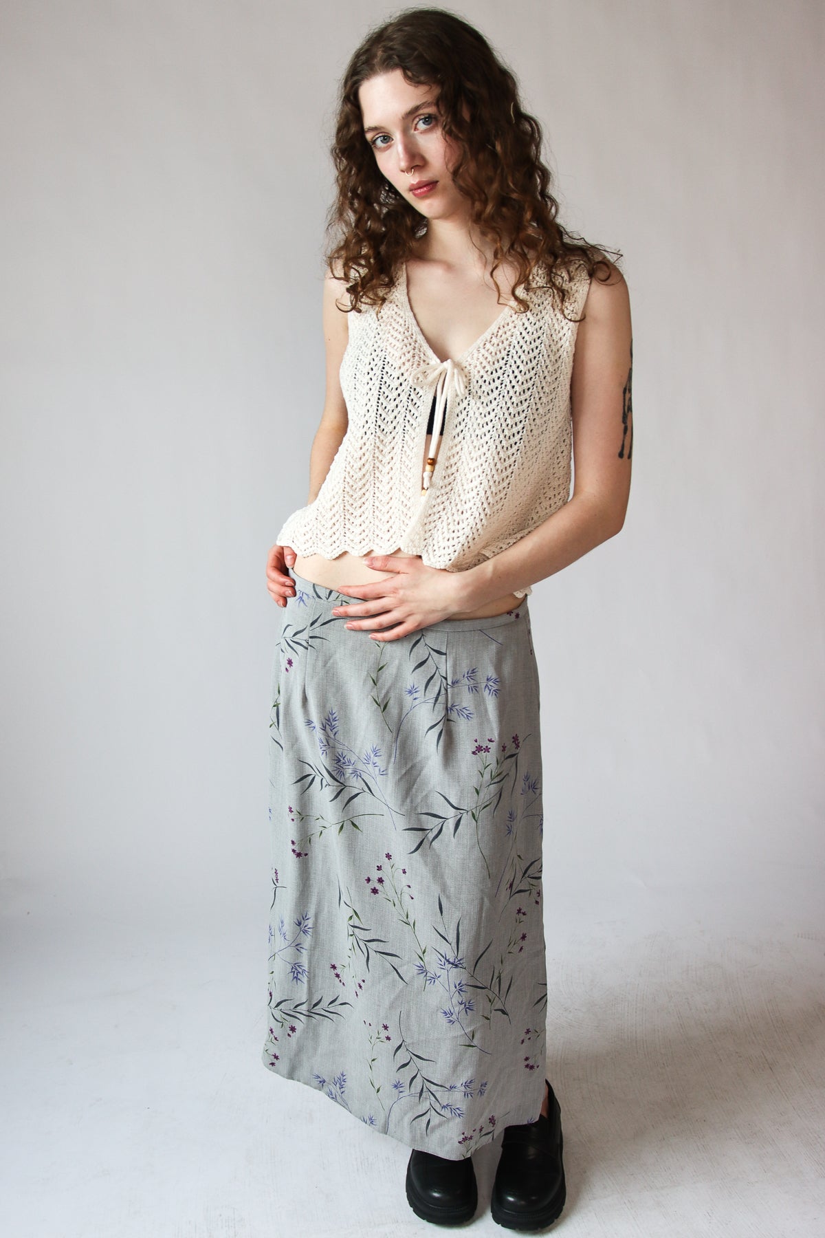 Pointelle Stitch Tie Front Vest Top