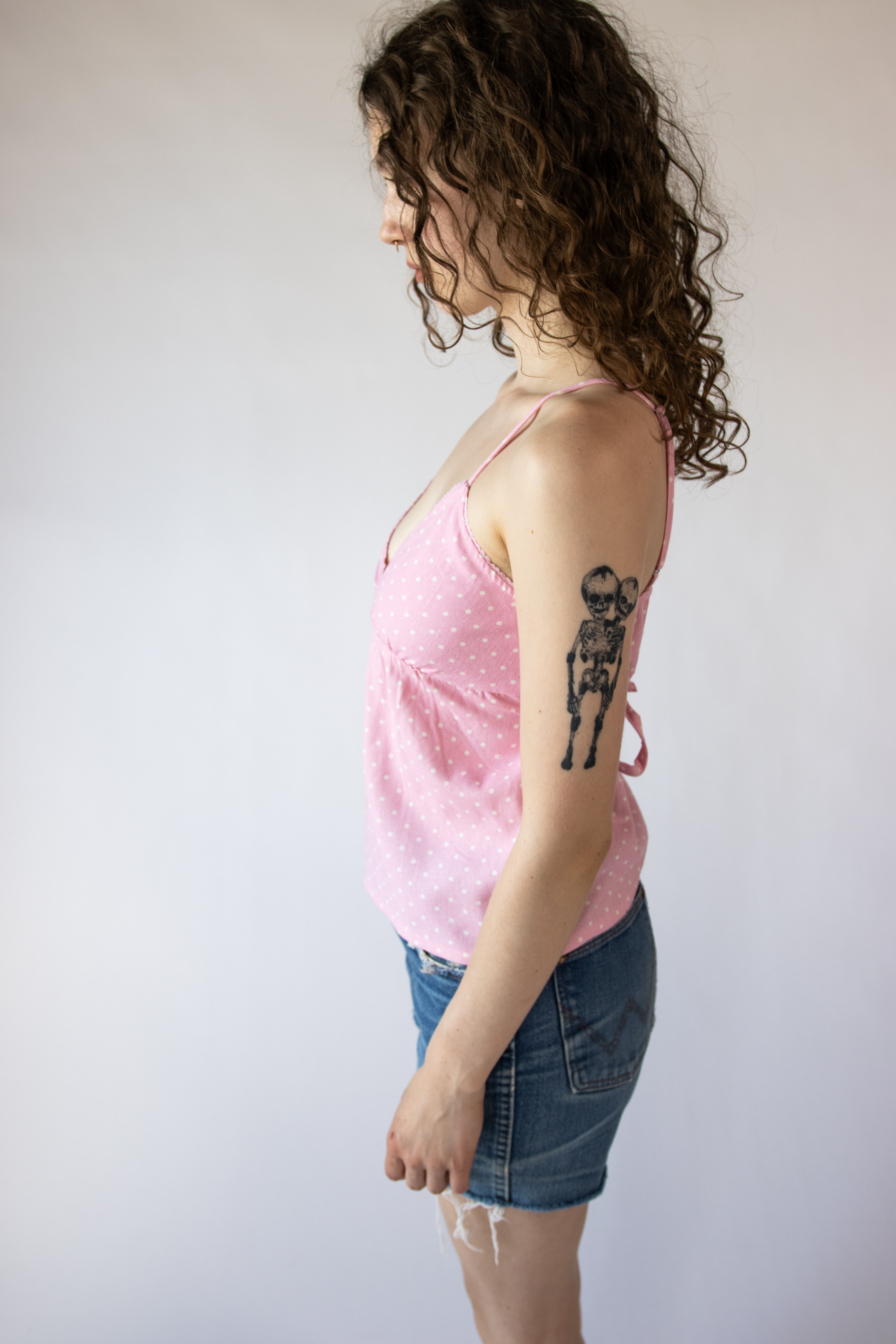 Polka Dot Linen Blend Babydoll Tank Top