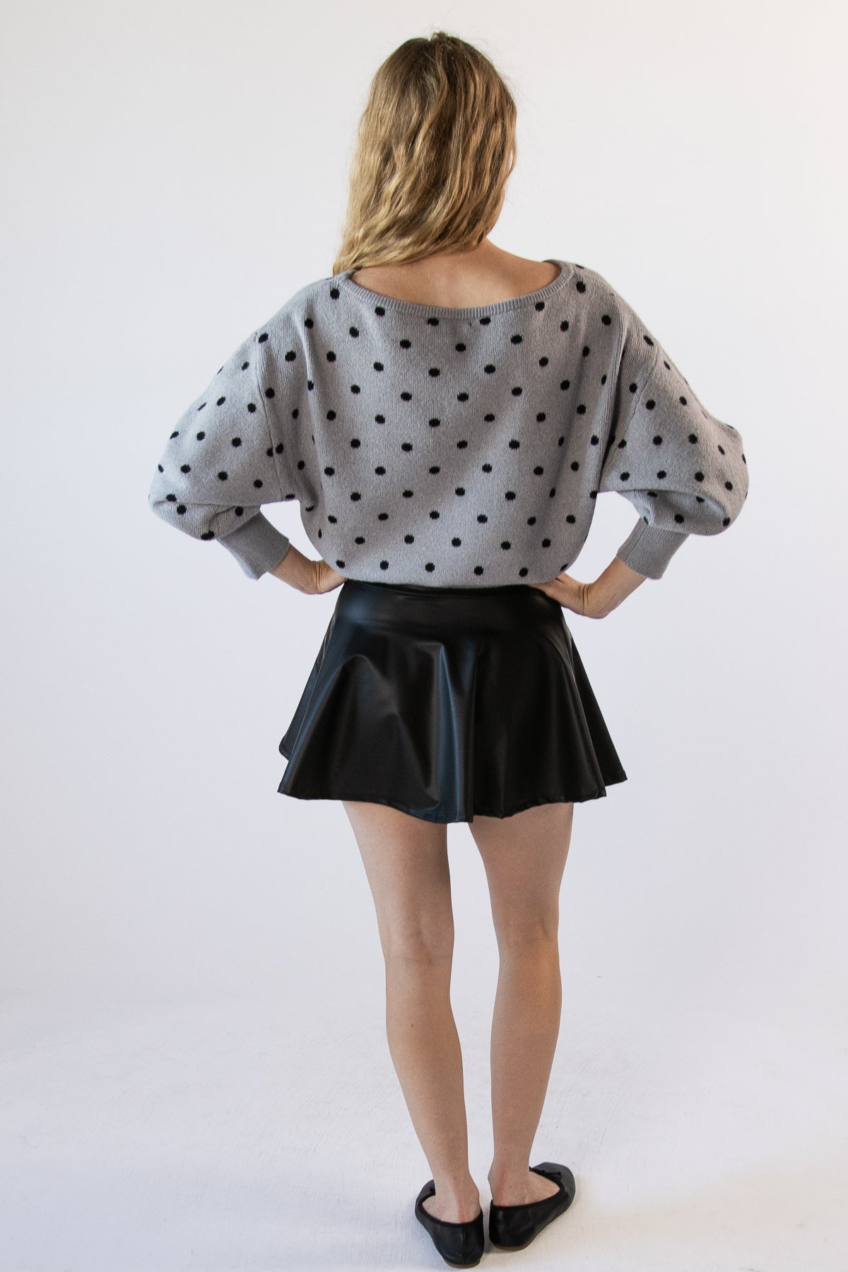 Polka Dot Banded Bottom Sweater