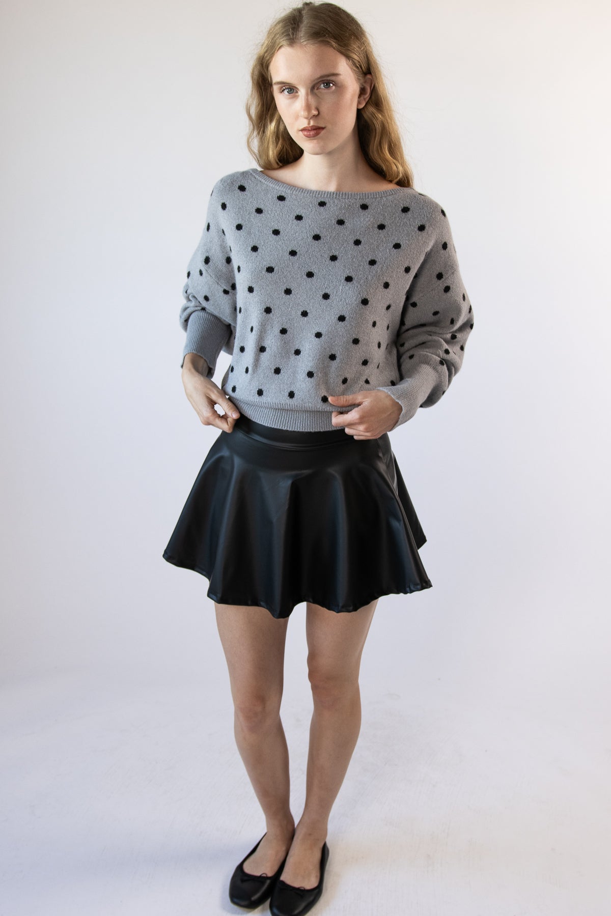 Polka Dot Banded Bottom Sweater