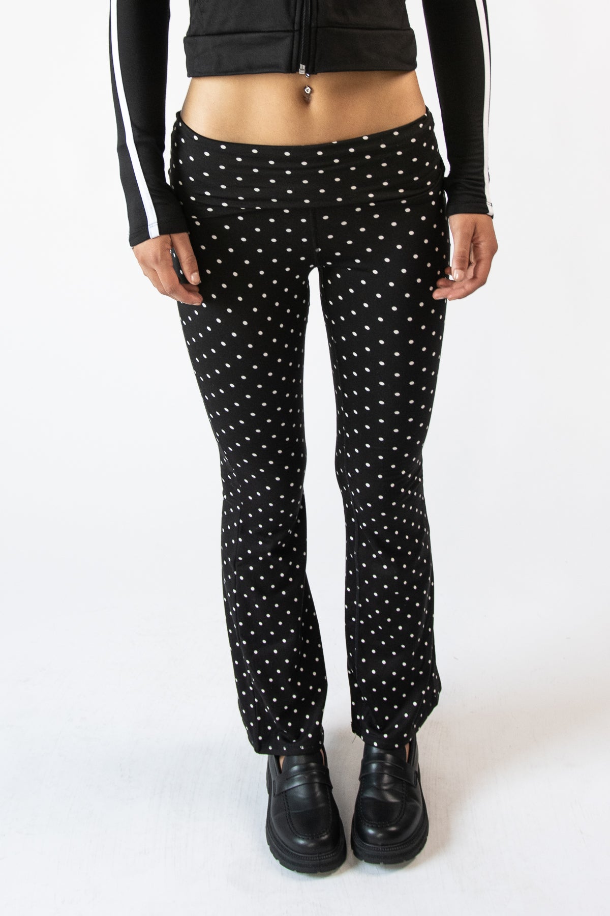 Pin Dot Foldover Flare Leggings