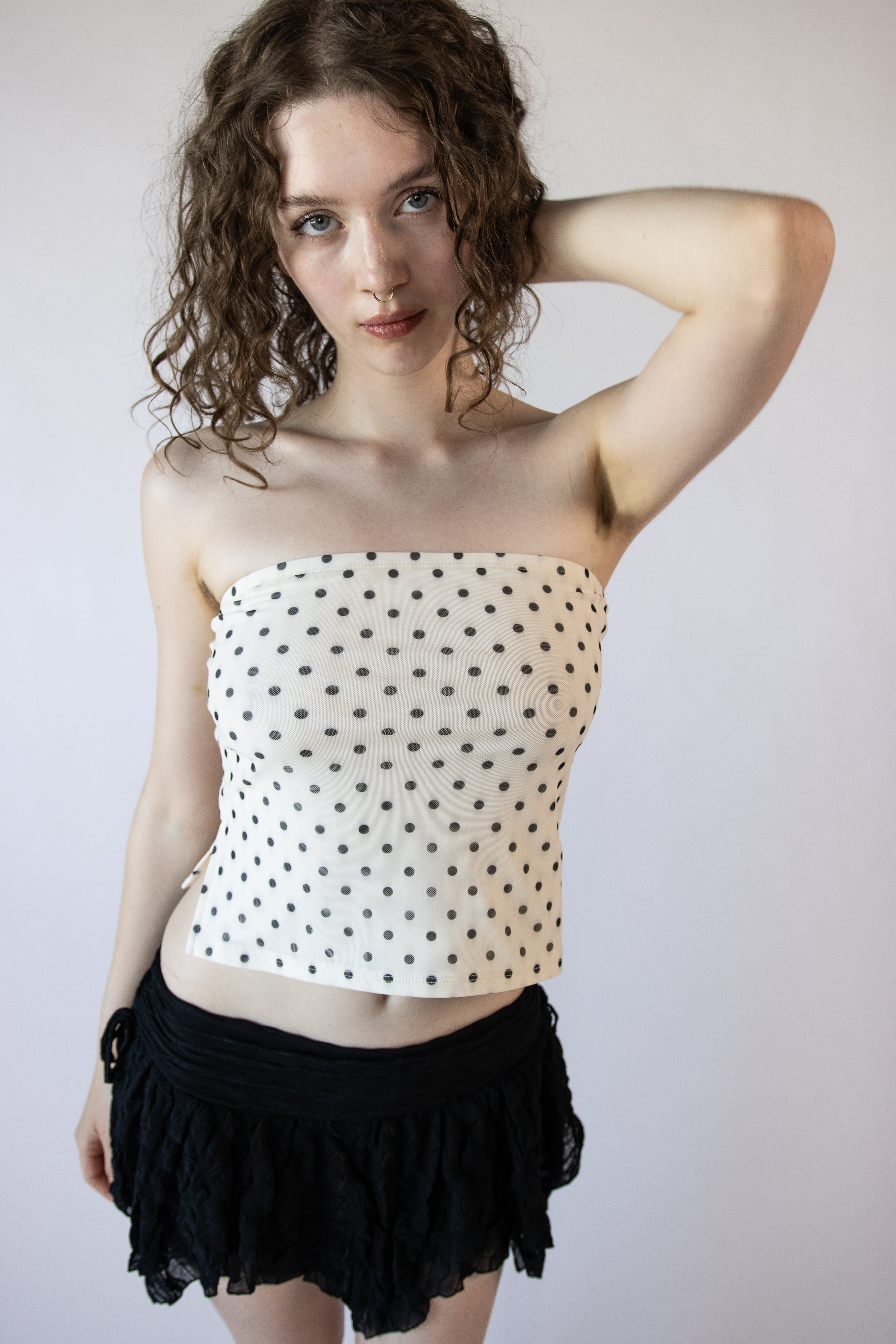 Polka Dot Print Mesh Tube Top