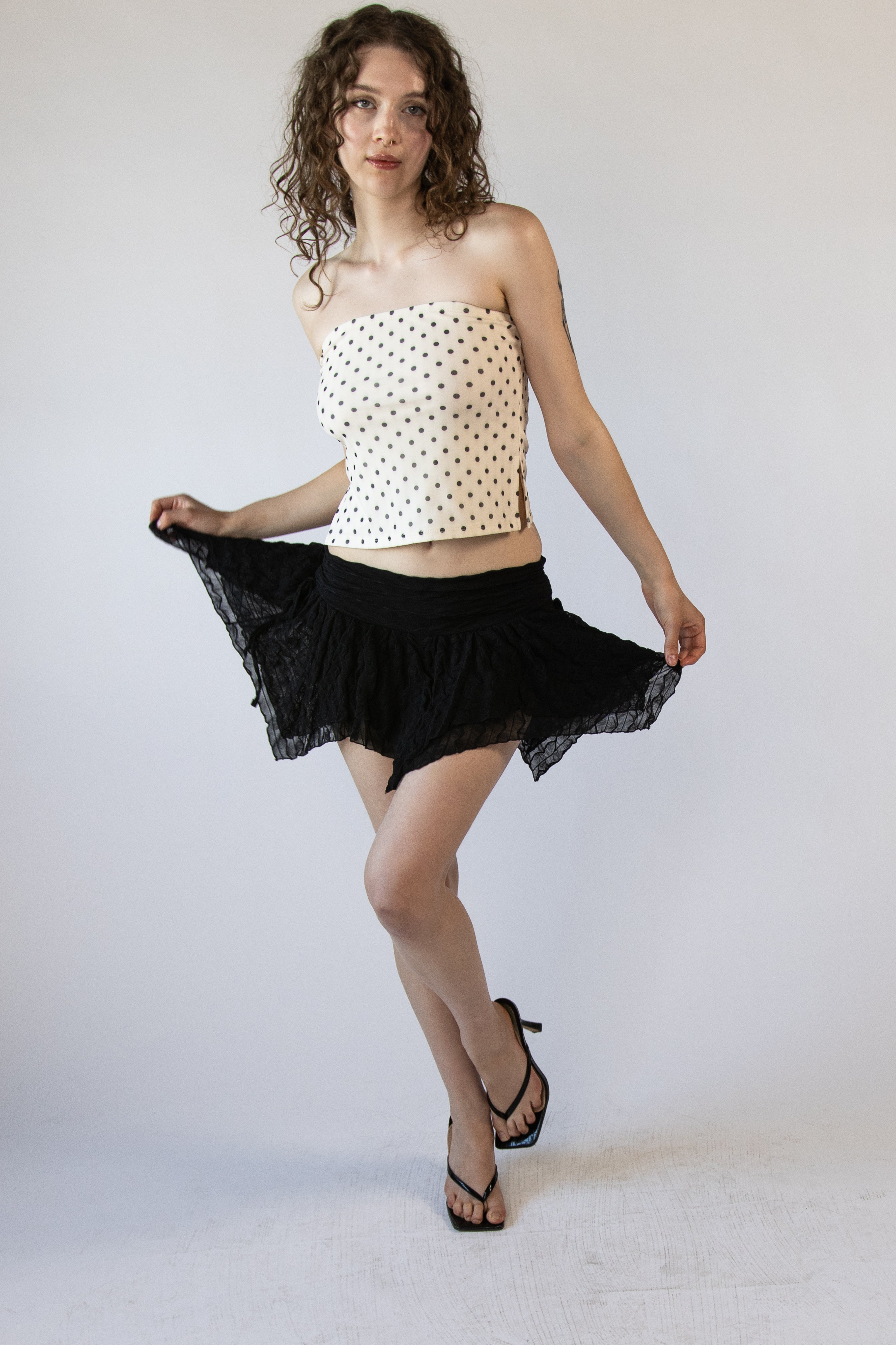 Polka Dot Print Mesh Tube Top