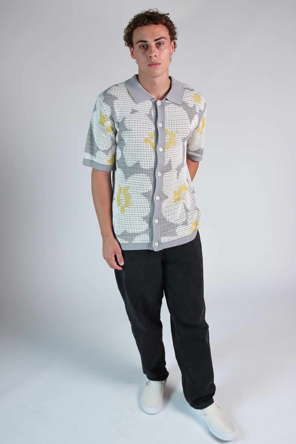 Flower Knit Button Up Shirt