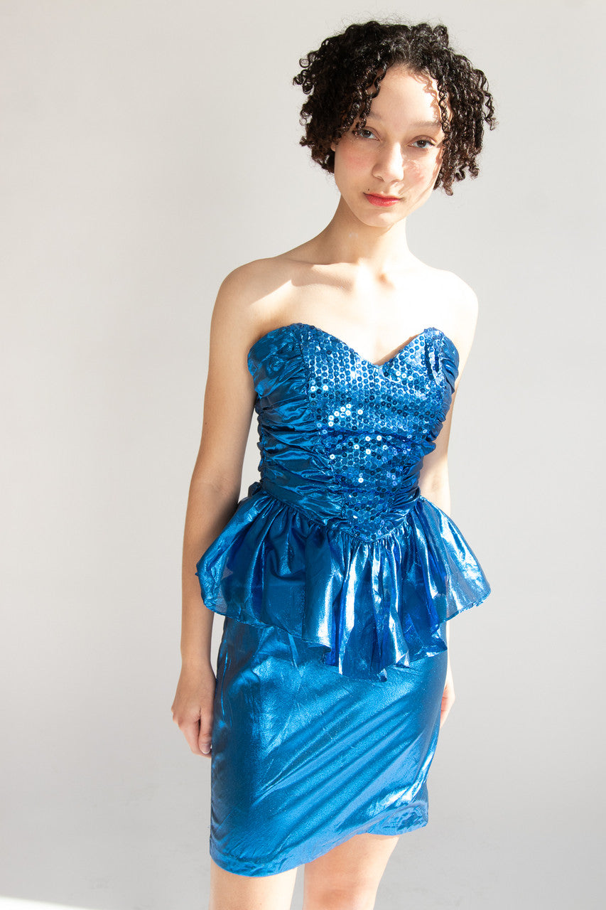 Vintage LA Glo Metallic Strapless Dress