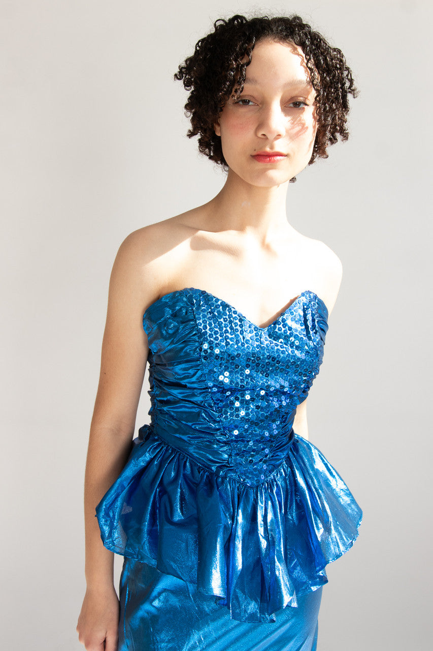 Vintage LA Glo Metallic Strapless Dress