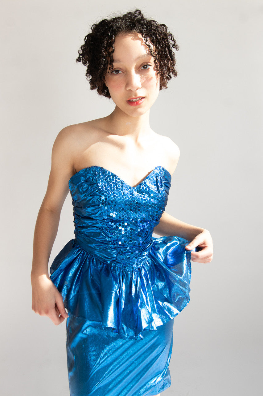 Vintage LA Glo Metallic Strapless Dress