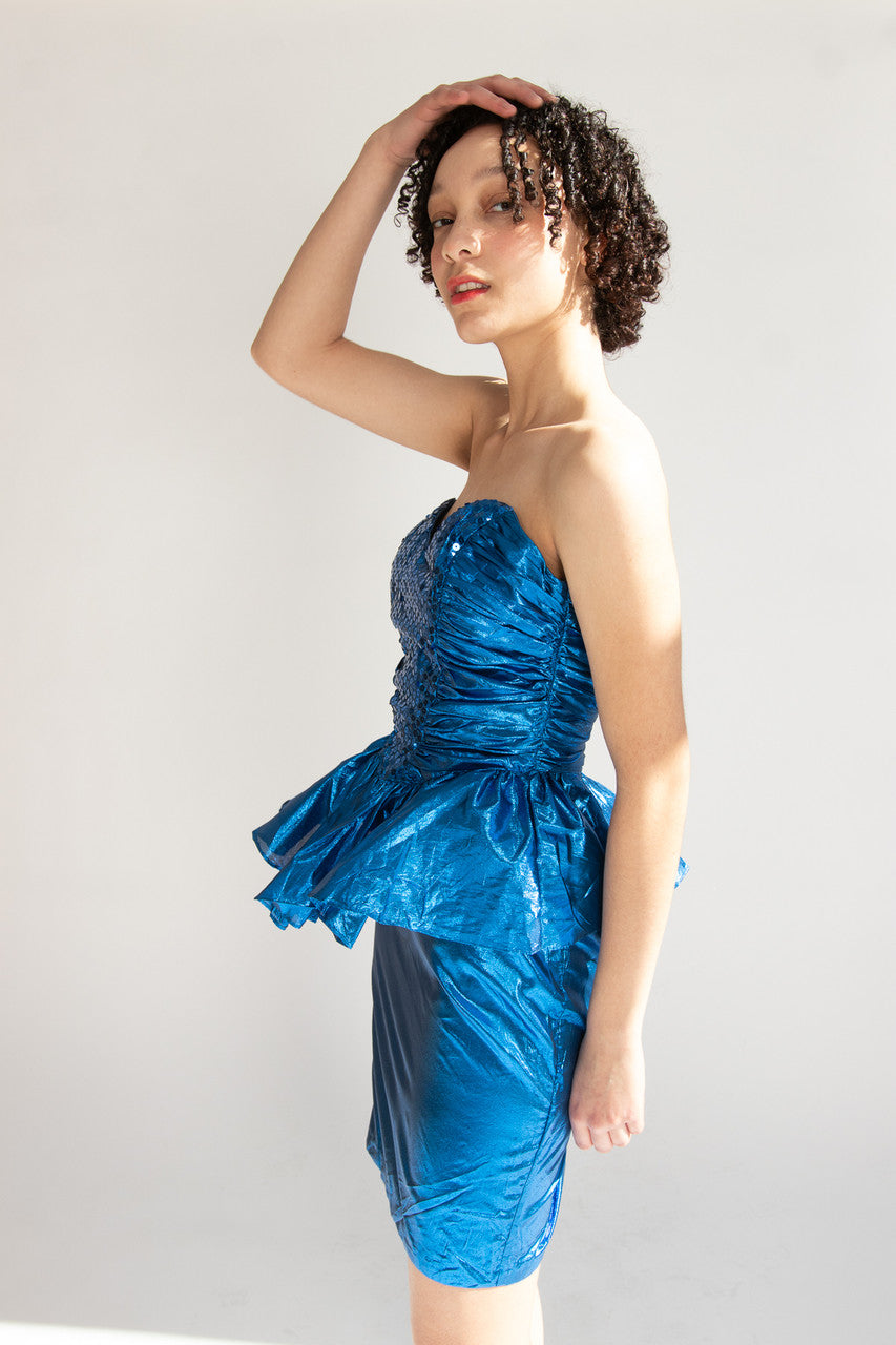 Vintage LA Glo Metallic Strapless Dress