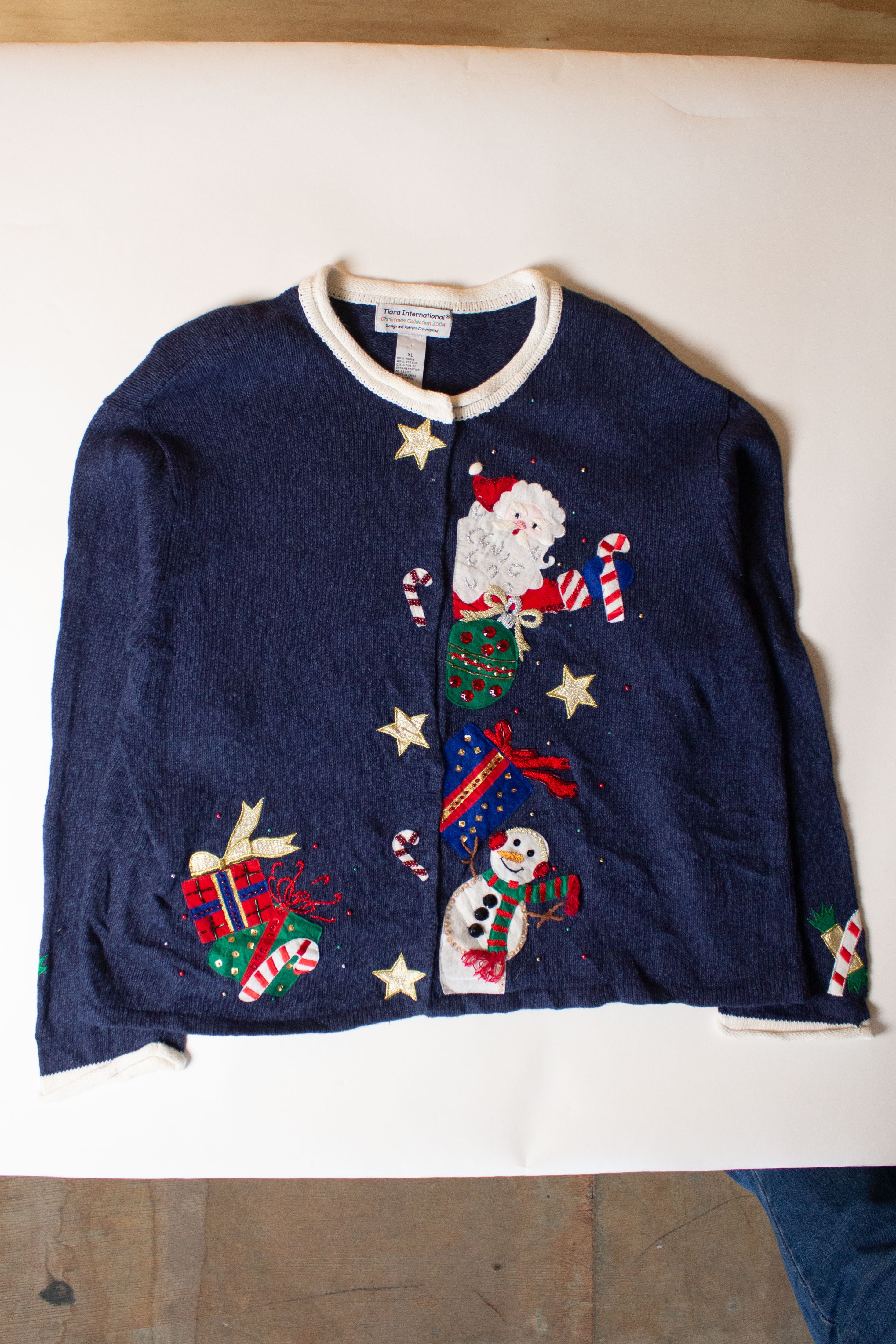Vintage Navy Blue Stars Christmas Cardigan (1990s)