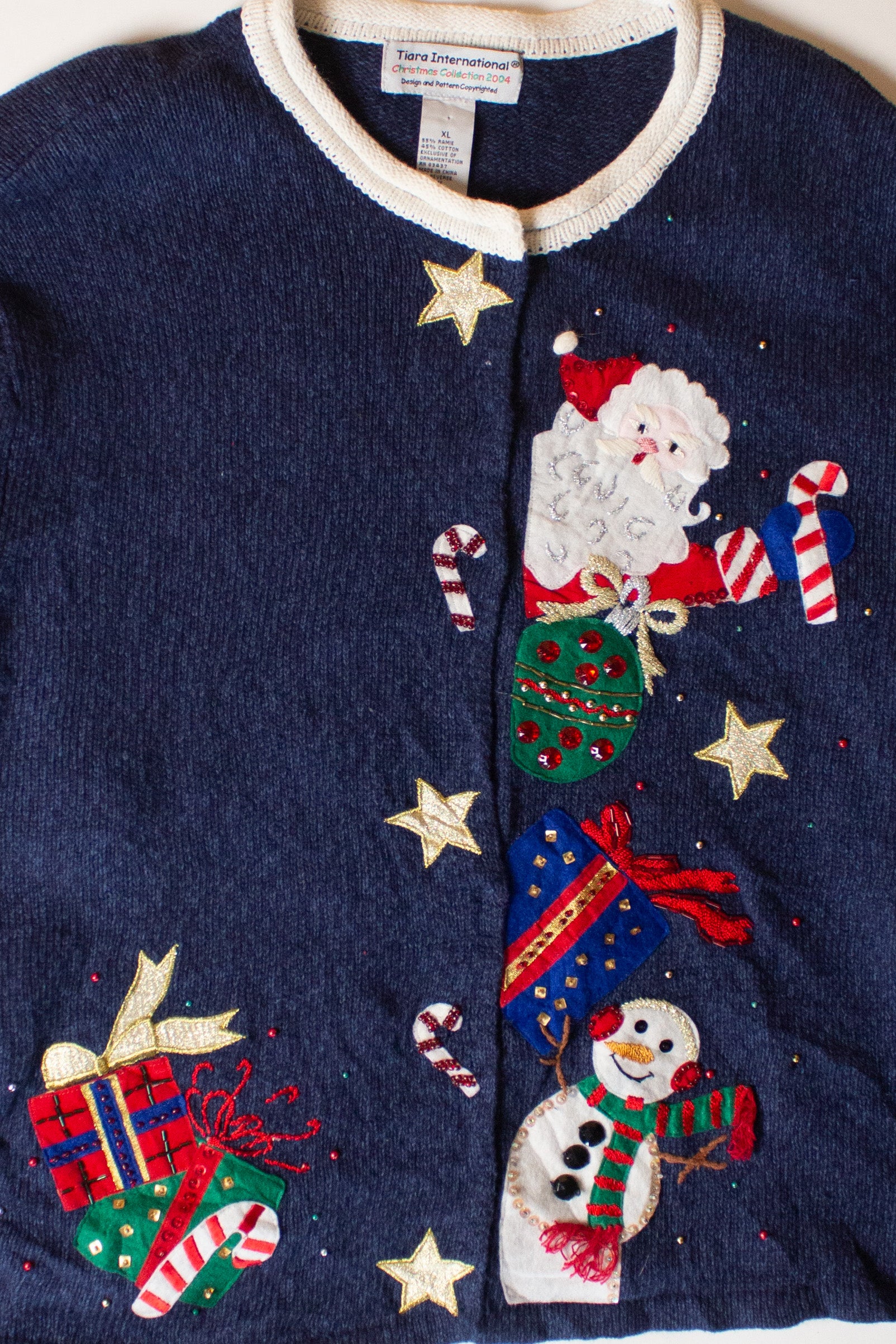 Vintage Navy Blue Stars Christmas Cardigan (1990s)