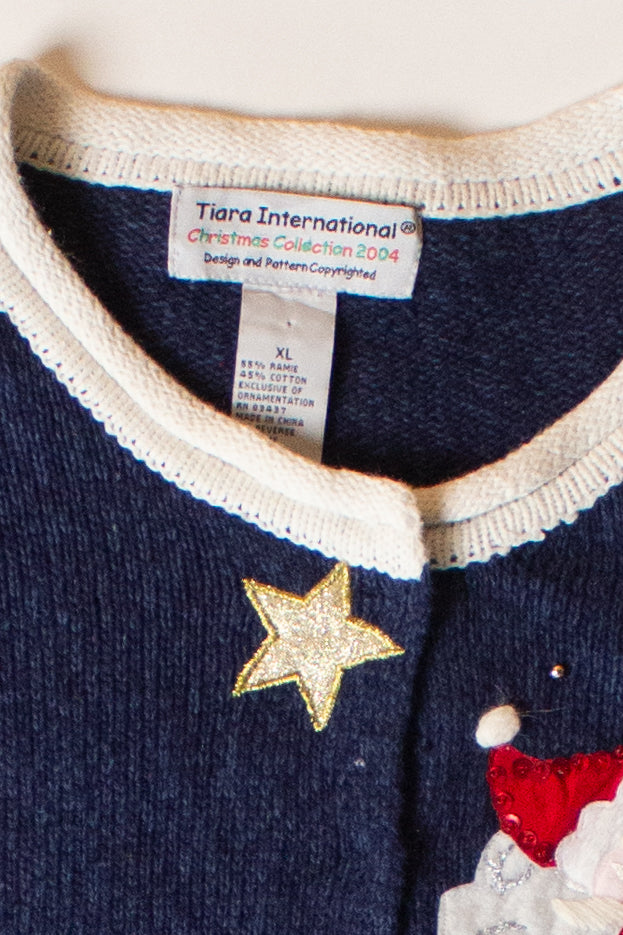 Vintage Navy Blue Stars Christmas Cardigan (1990s)