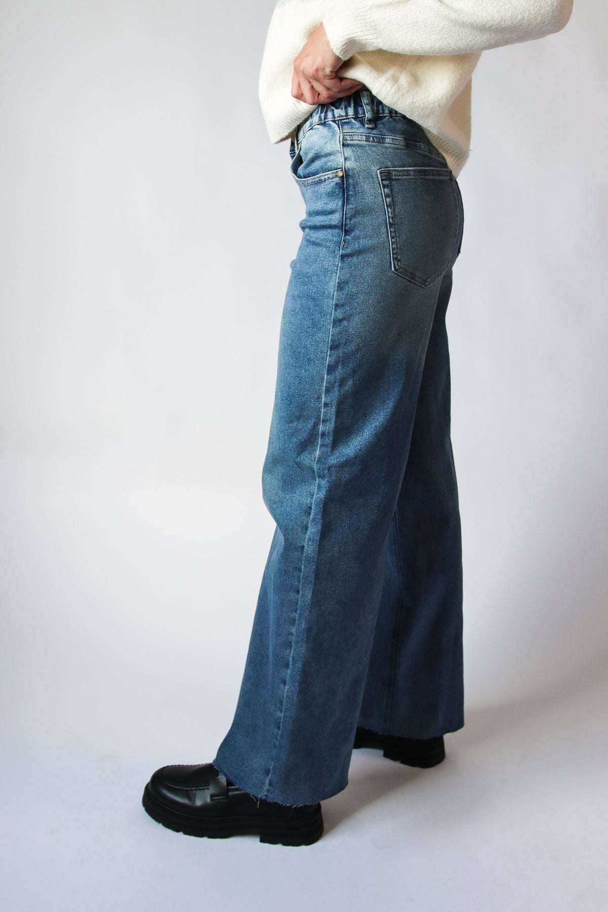 Raw Hem Pull On Jeans