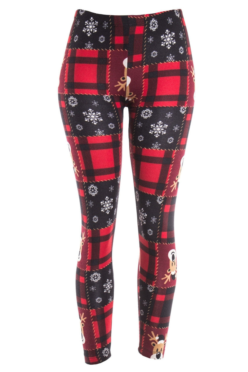 Red Plaid Reindeer Leggings