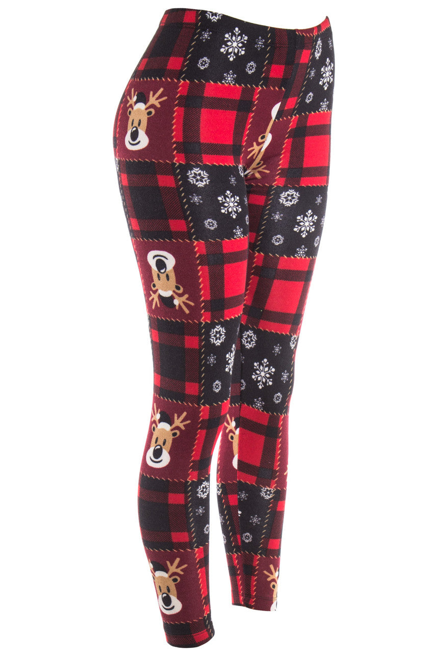 Red Plaid Reindeer Leggings