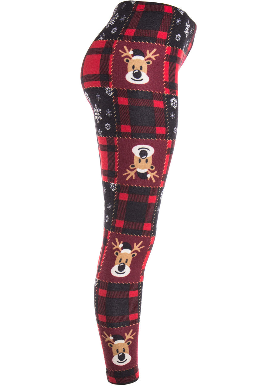 Red Plaid Reindeer Leggings