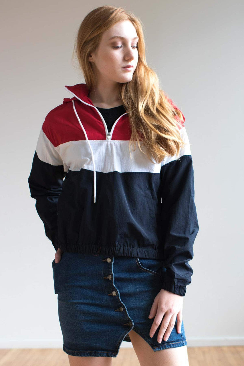 Red & Navy Pullover Windbreaker Jacket