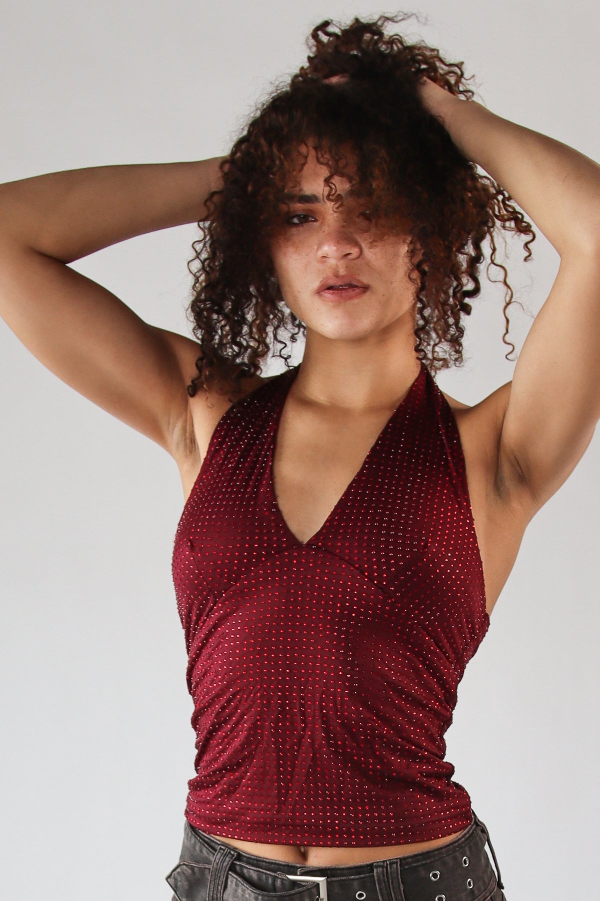 Rhinestone Halter Neck Top