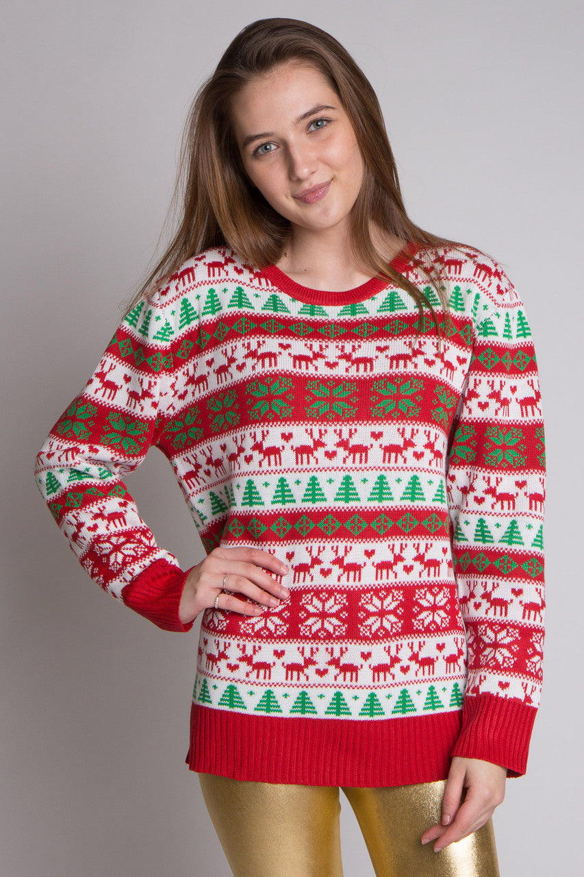 Reindeer Pattern Christmas Sweater