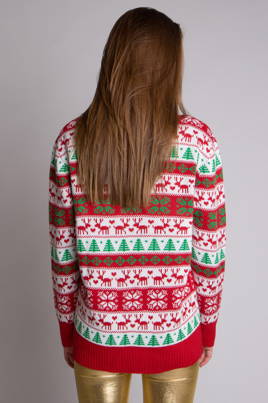 Reindeer Pattern Christmas Sweater