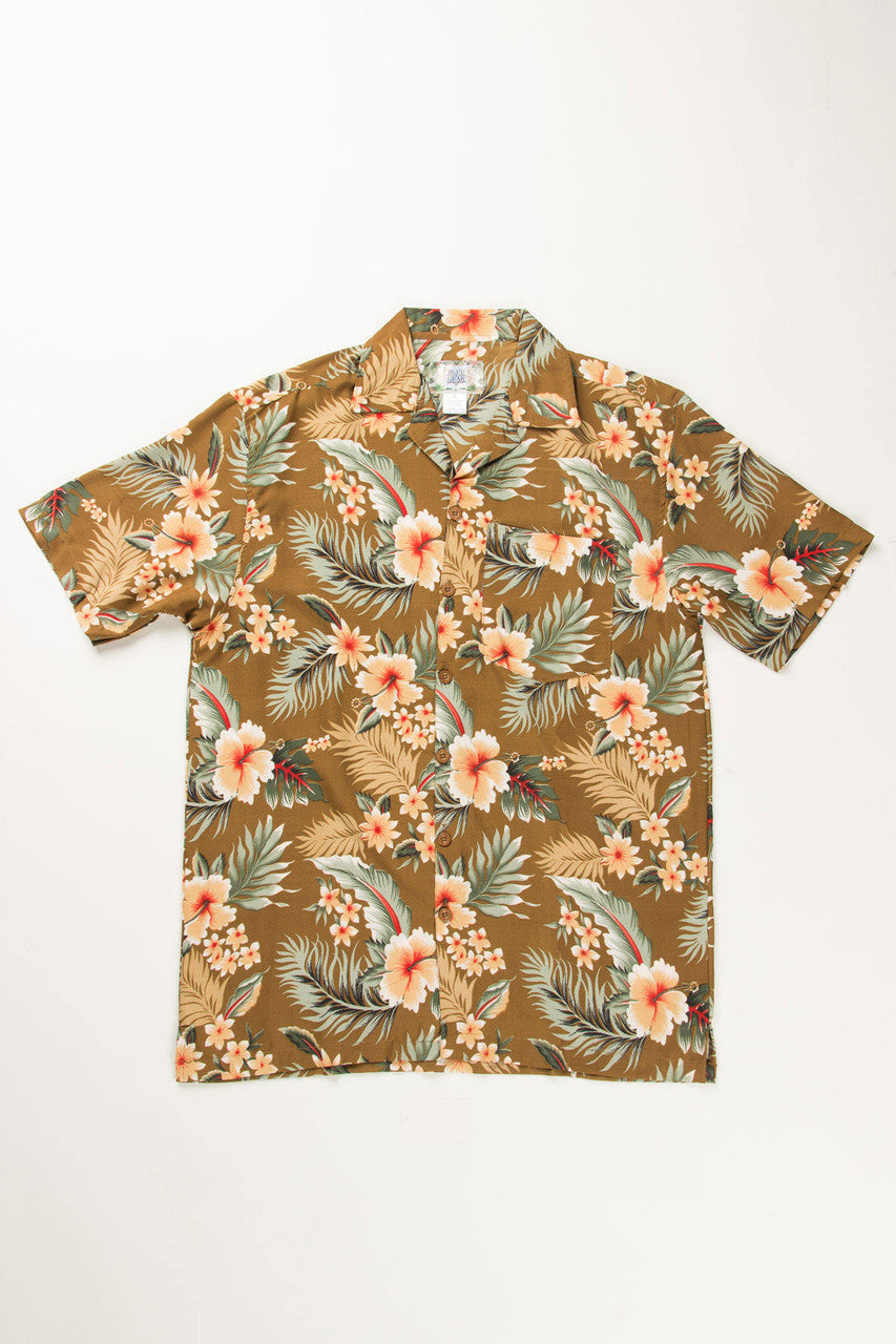 Brown Retro Hibiscus Print Hawaiian Shirt