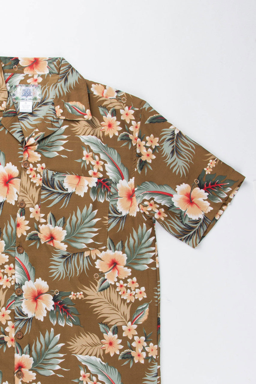 Brown Retro Hibiscus Print Hawaiian Shirt
