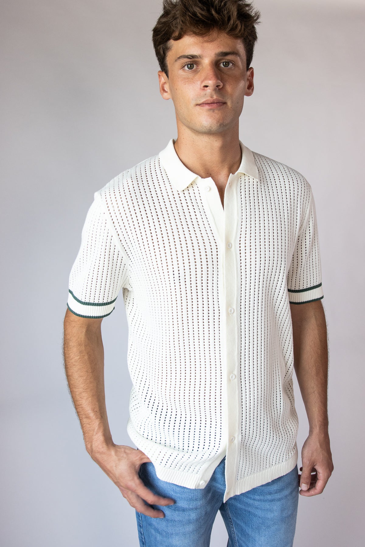 Retro Knit Button-Up