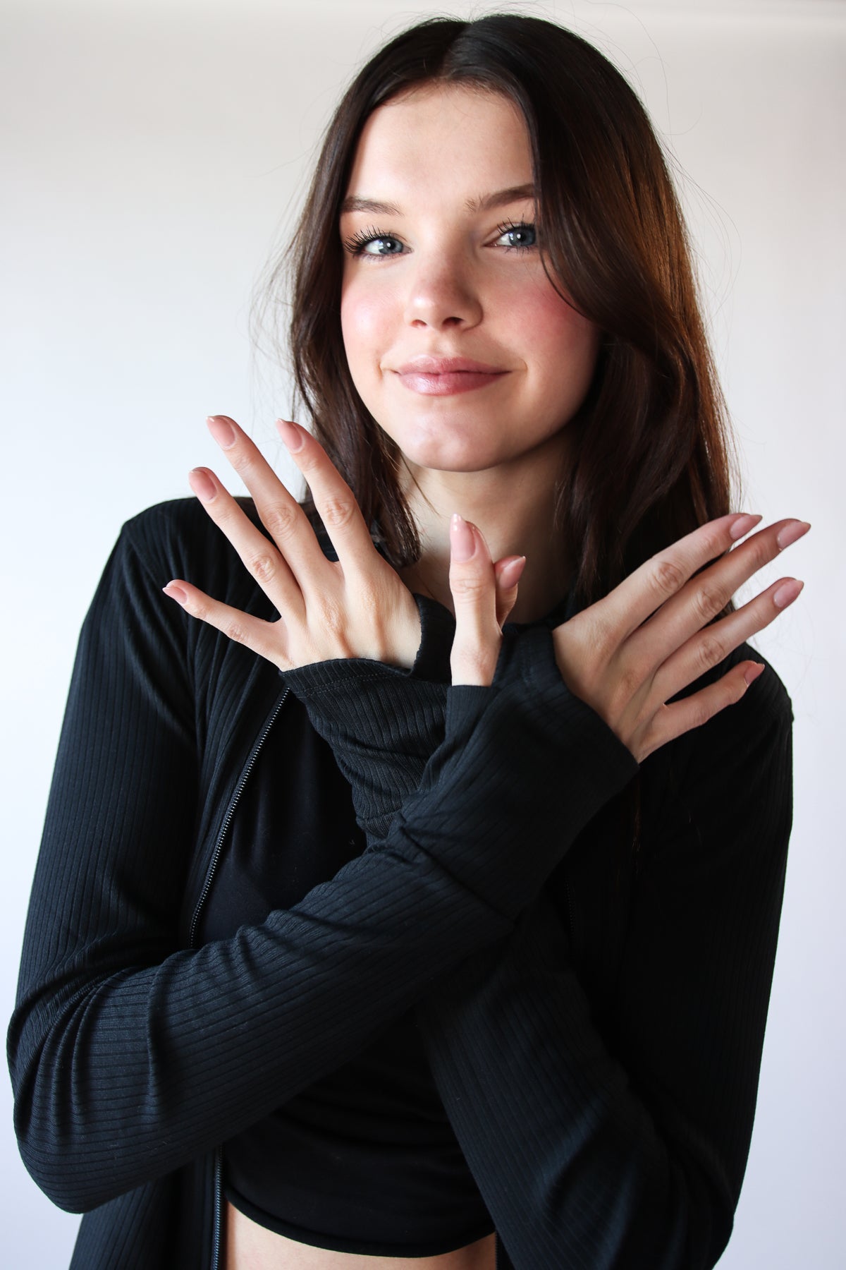 Ribbed Lightweight Fleece Lined Zip Up Top