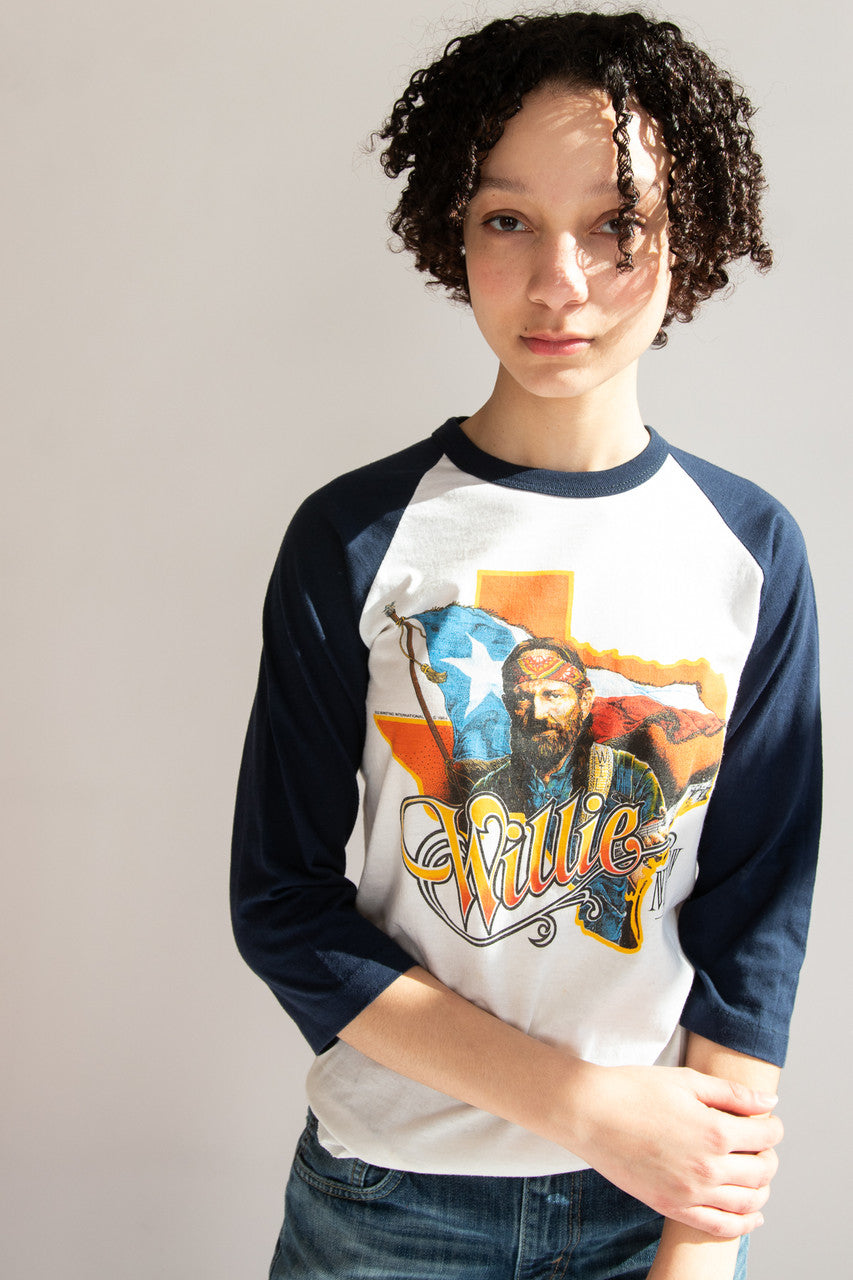 Vintage Willie Nelson On Tour Raglan 3/4 Sleeve T-Shirt (1984)