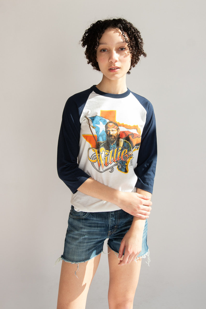 Vintage Willie Nelson On Tour Raglan 3/4 Sleeve T-Shirt (1984)
