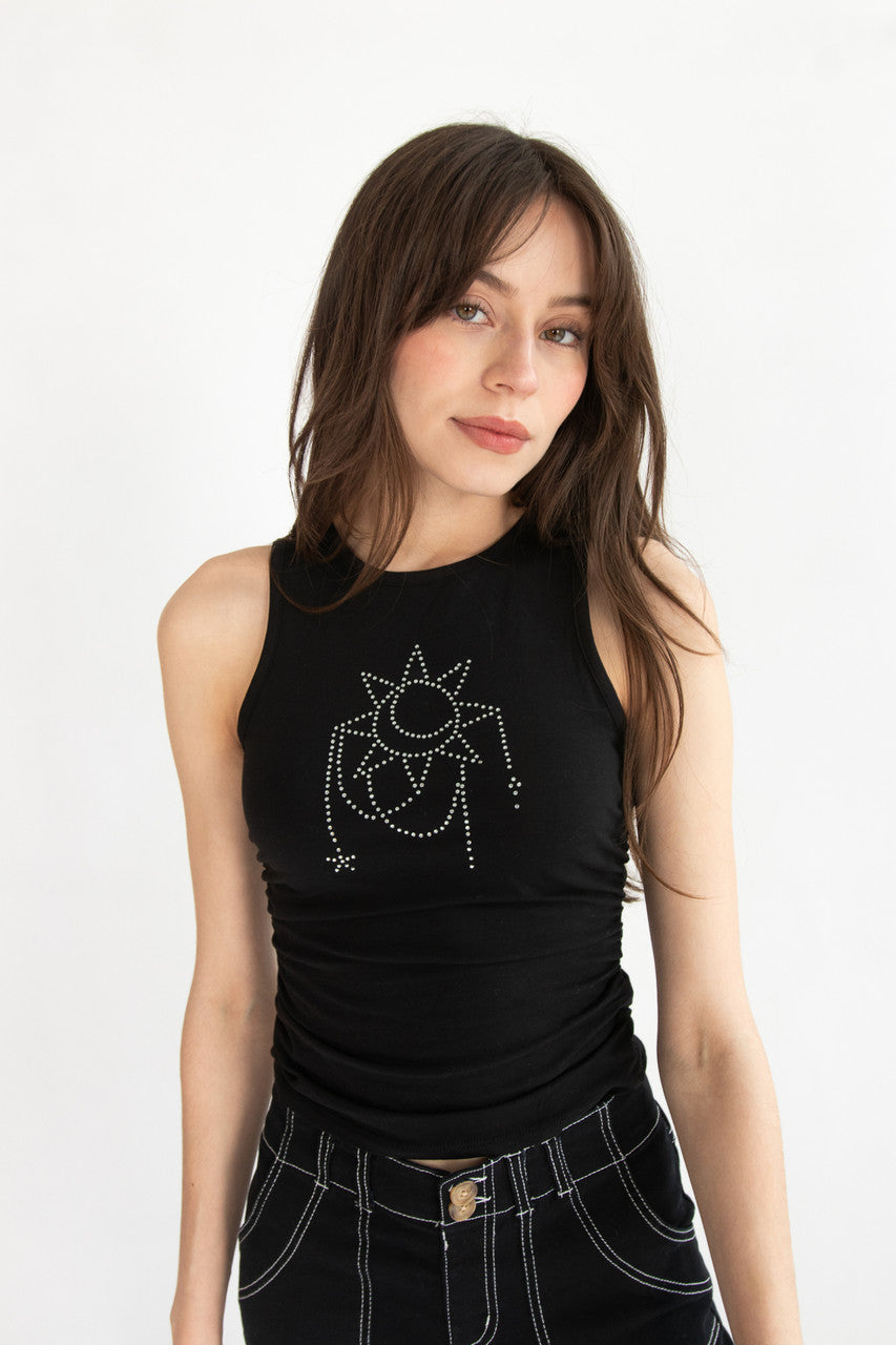 Celestial Rhinestone Side Ruched Tank